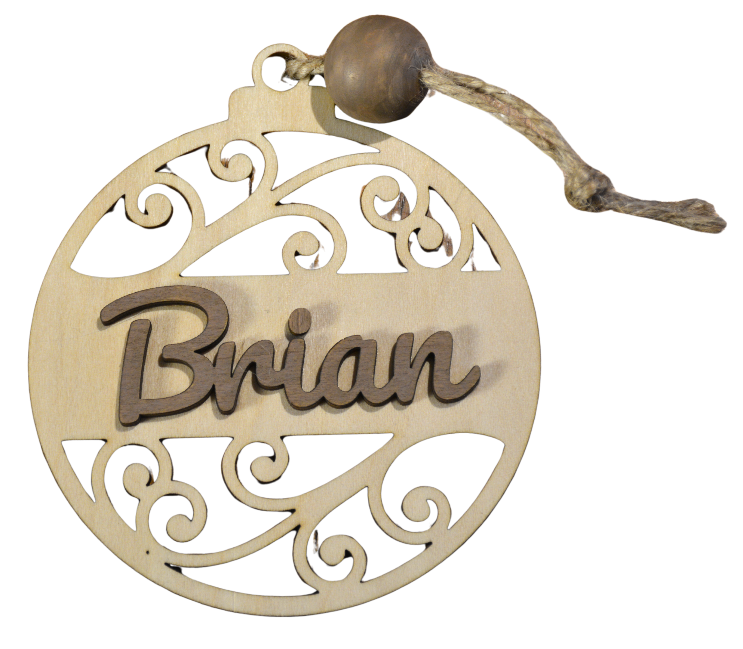 Two layer laser cut ornament with basswood and walnut