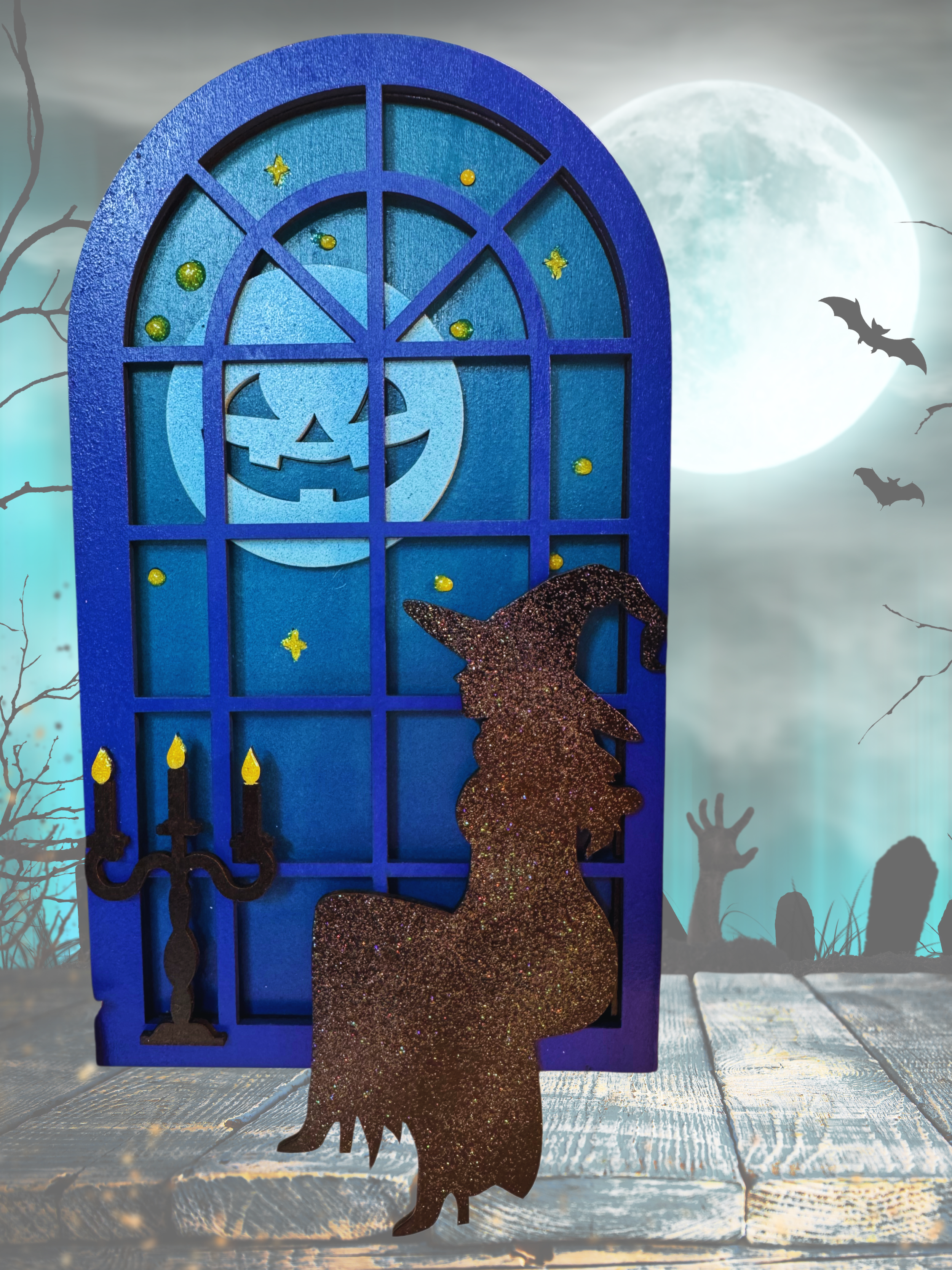 Mult-layered basswood sign for Halloween