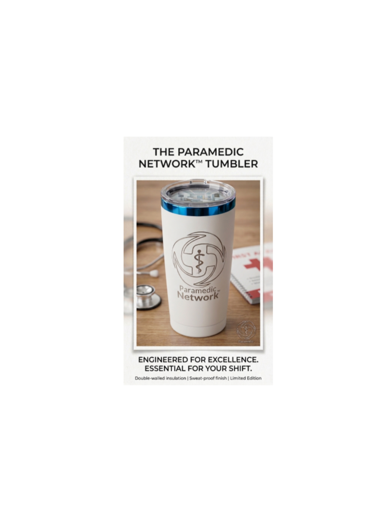 20oz Cream tumbler with blue stainless steel