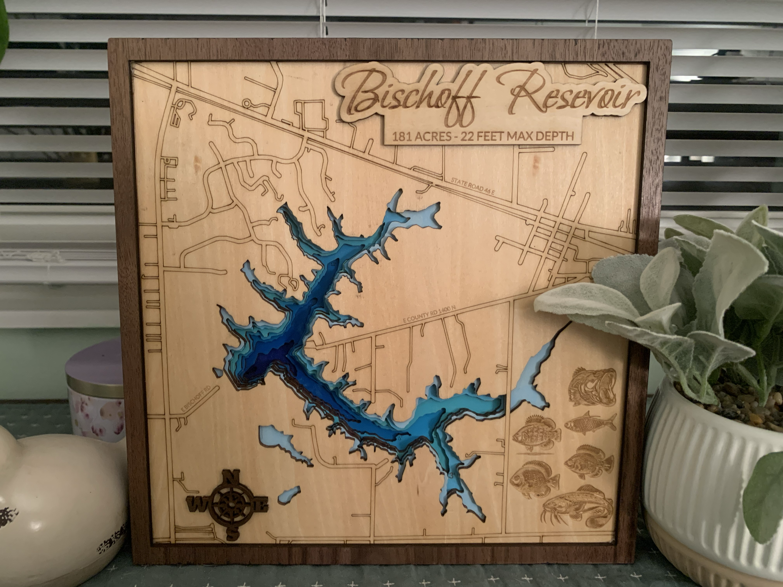 Multi-layered lake depth map of Bischoff Reservoir