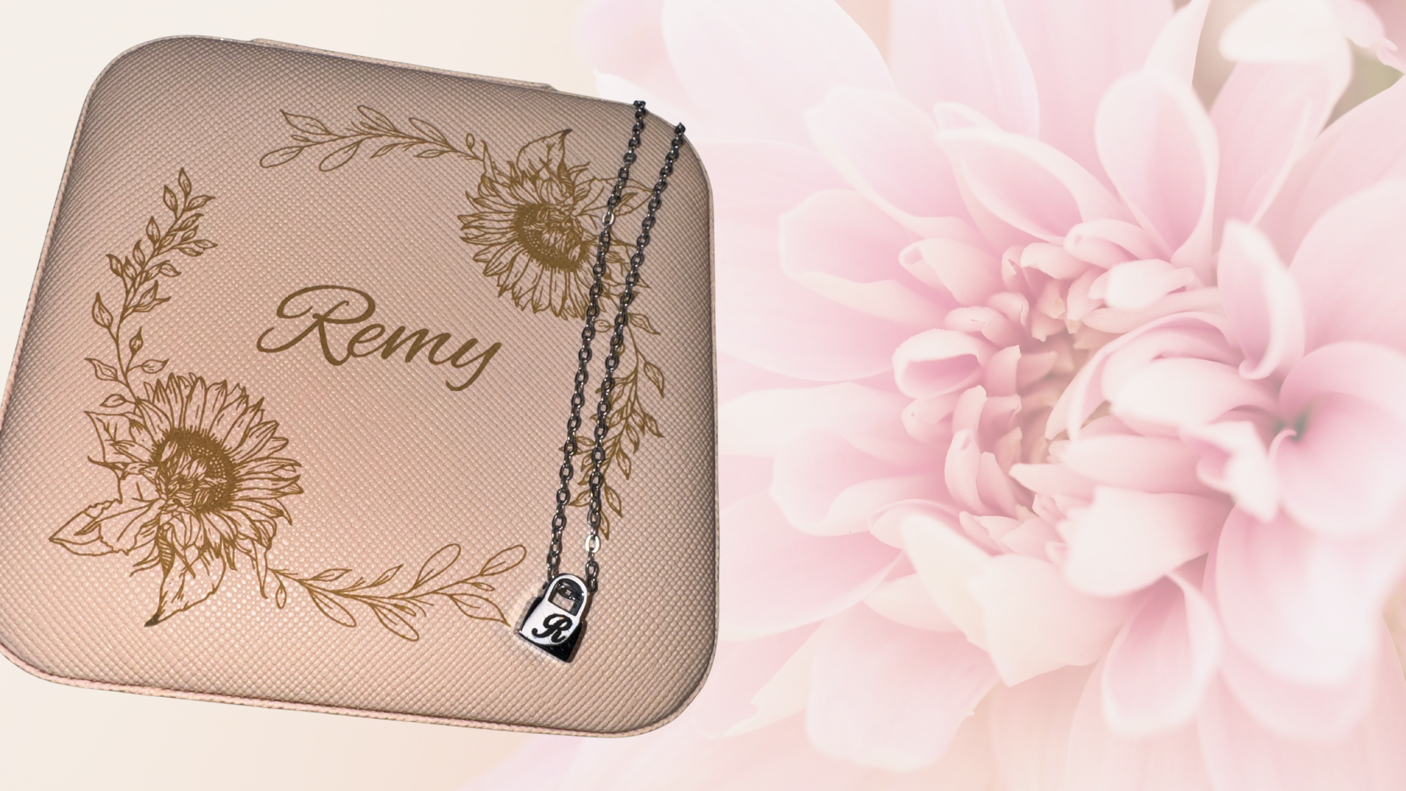 Laser engraved jewelry box and necklace