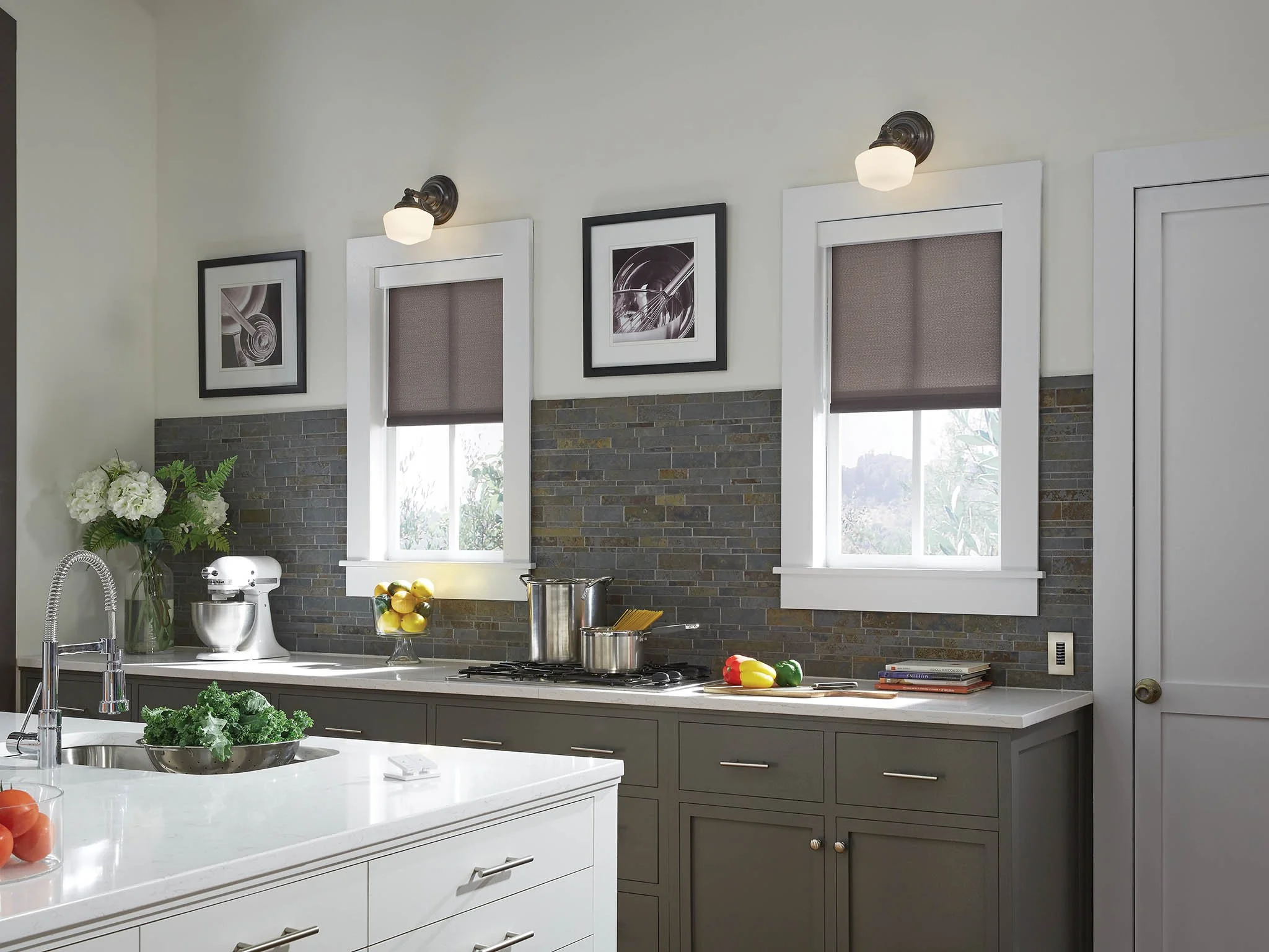 Automated kitchen window shades by Clara Shades