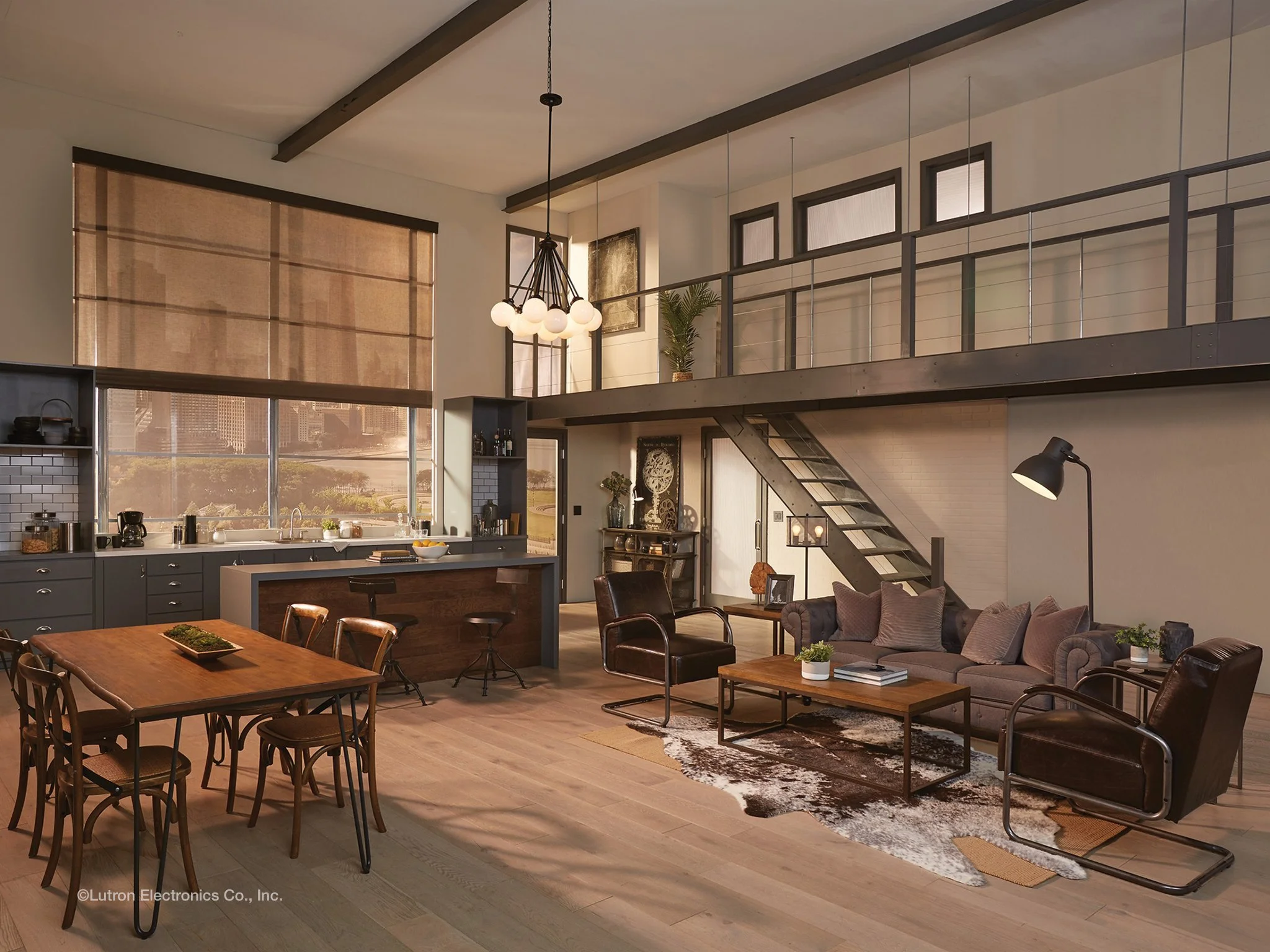 Neutral window automated window shades.