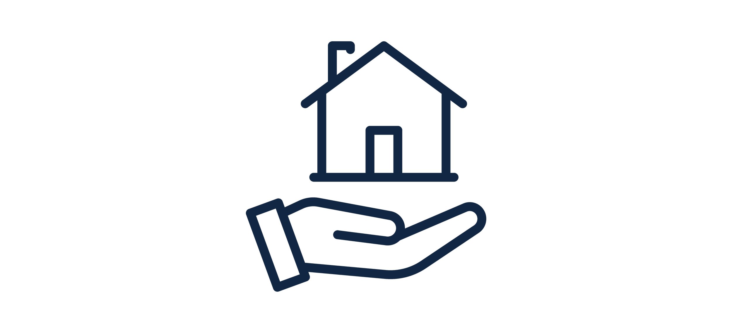 Outline of a house above an open hand.