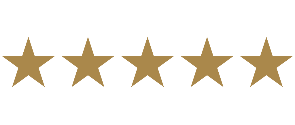 Five gold stars in a row on a black background.