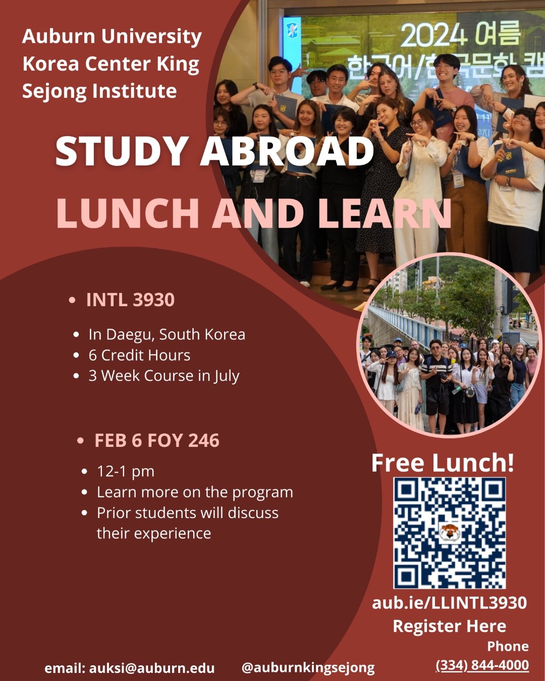 🍱✈️ Free lunch + study abroad info = a win-win.

Interested in studying abroad in South Korea this summer? Join us for a Study Abroad Lunch &amp; Learn to hear directly from past students, learn about INTL 3930, and get all your questions answered!
