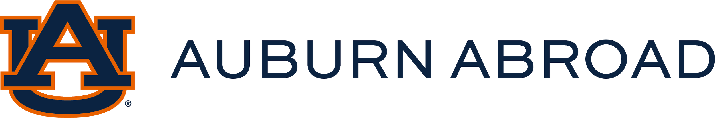 A logo with a large stylized letter 'A' in navy blue with orange outline, followed by the words 'AUBURN AROUND' in navy blue.