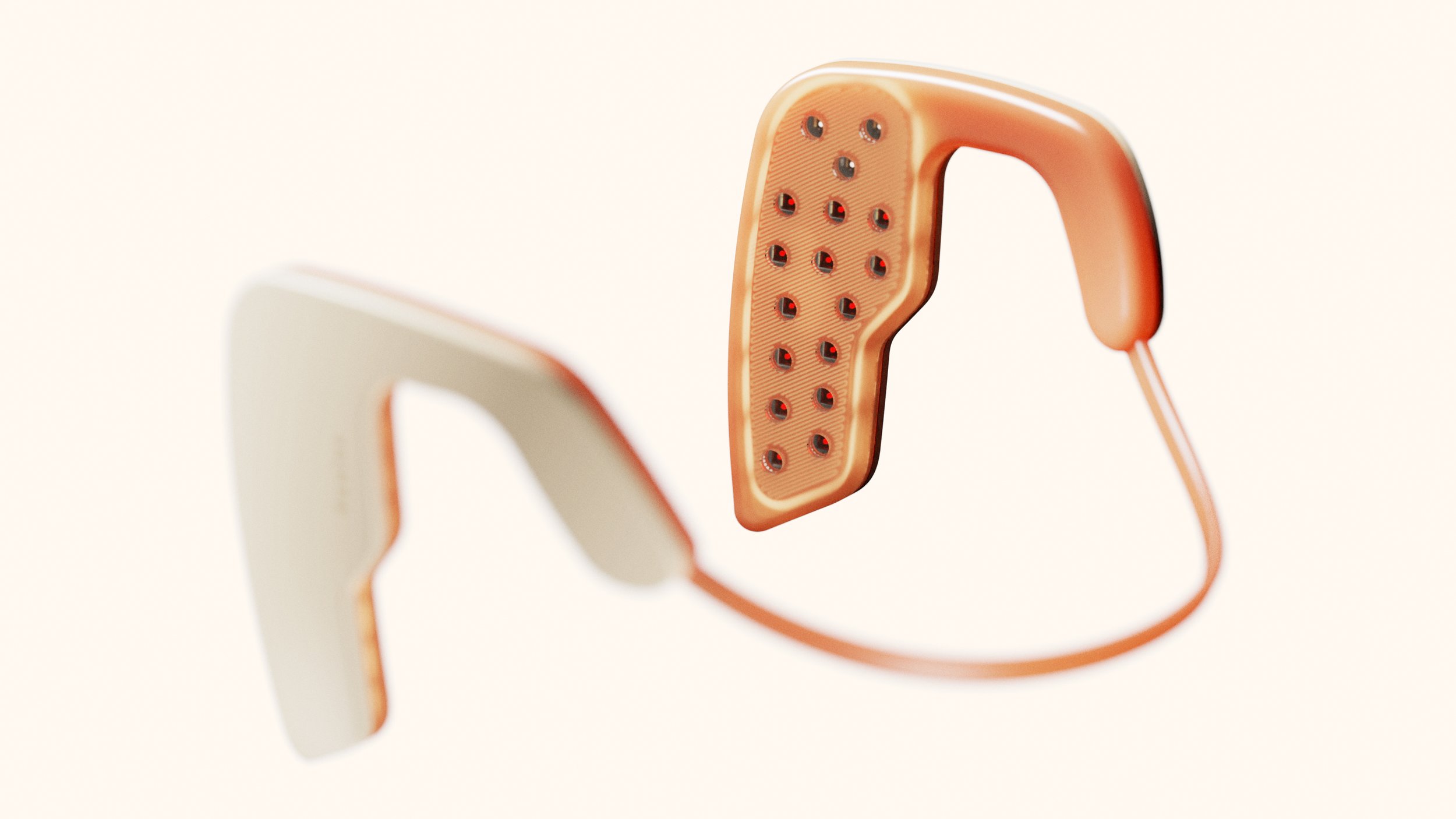 Unclench render from behind. Unclench is a first of its kind at home wearable for the management of bruxism, TMD, teeth grinding, jaw tension and jaw pain.