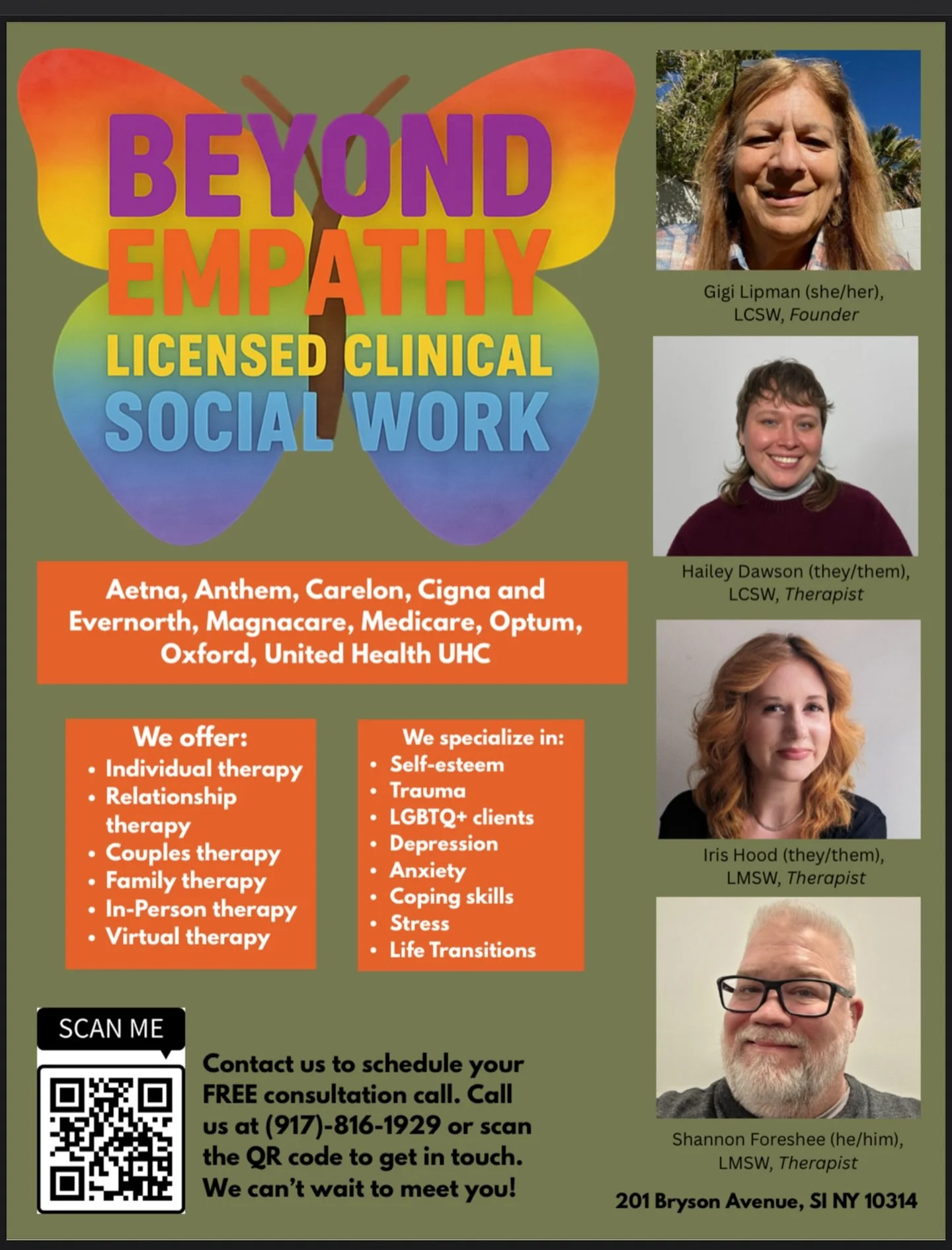 We are the Beyond Empathy therapists. Call or text us to set up your free 15 minute consultation today.