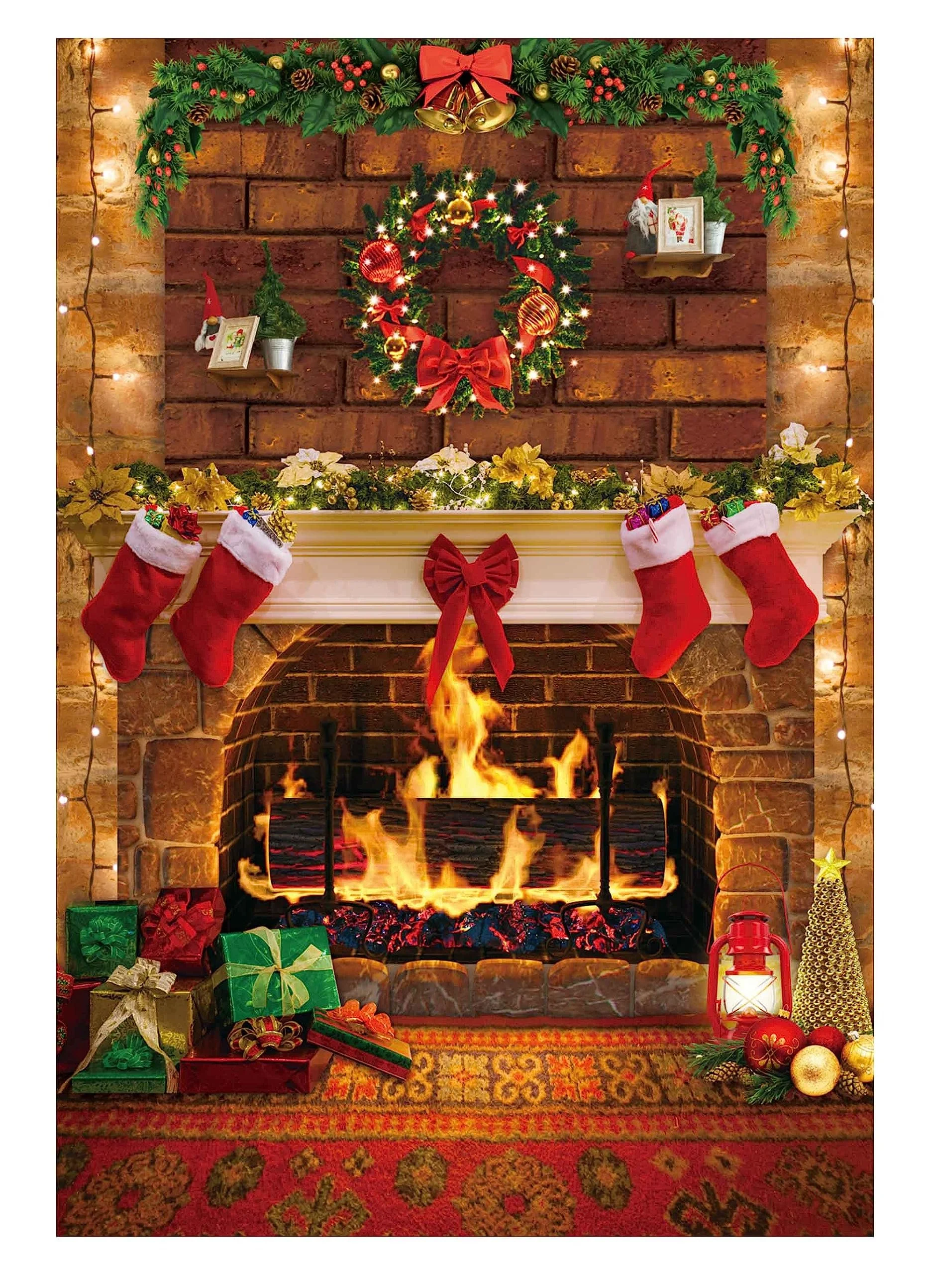 "Classic Red Brick Fireplace" 5x7 Holiday Backdrop