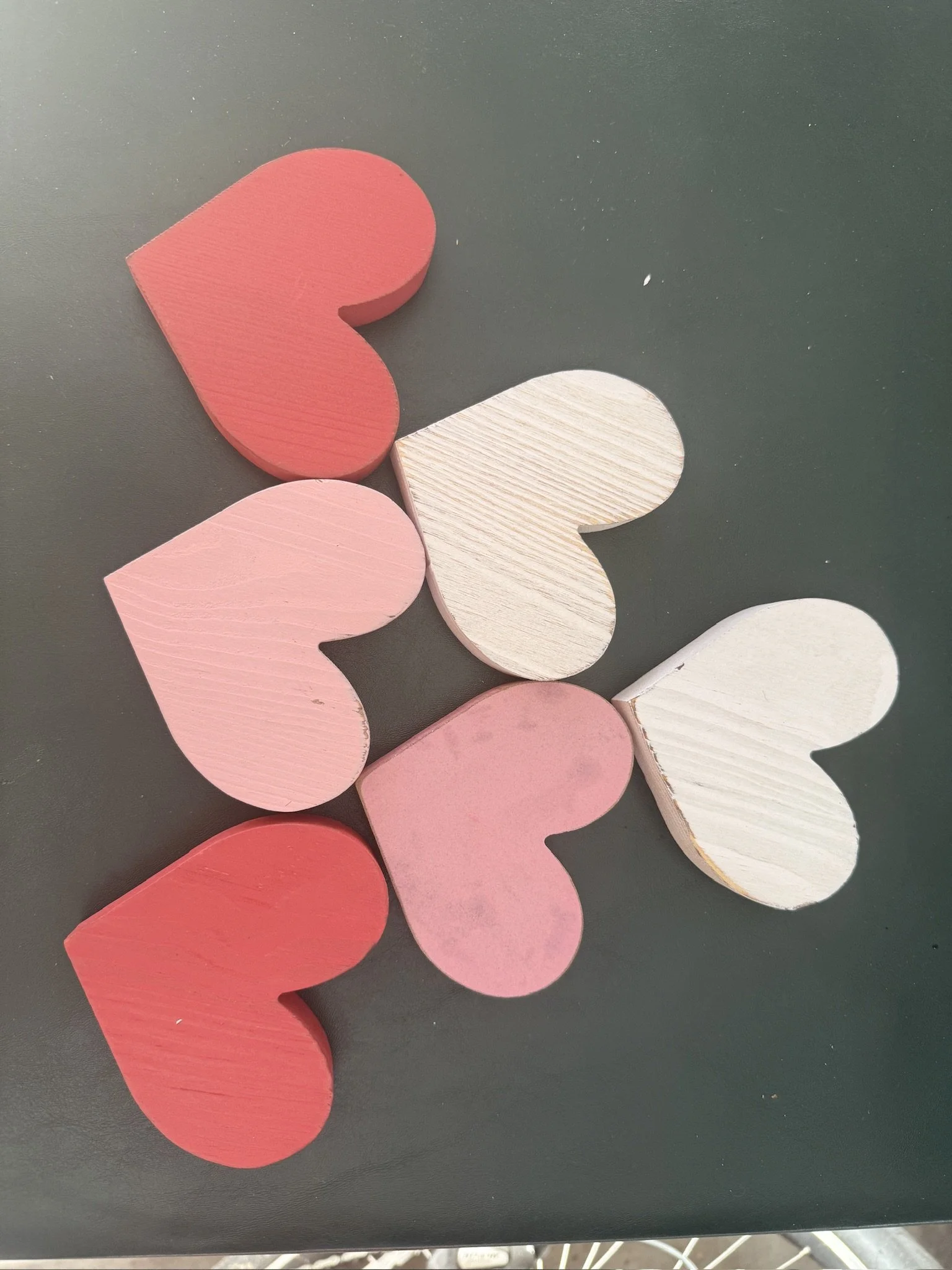 Handcrafted Wooden Heart Table Decor – Pink, Red, & White Set
