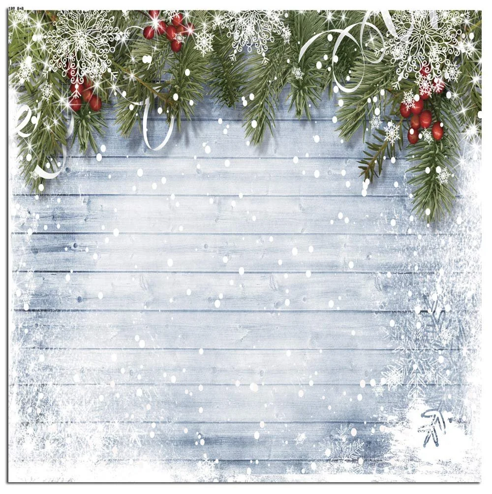 Winter Photography Backdrop 8x8 Foot Rustic Vintage Wooden Backdrop for Holidays
