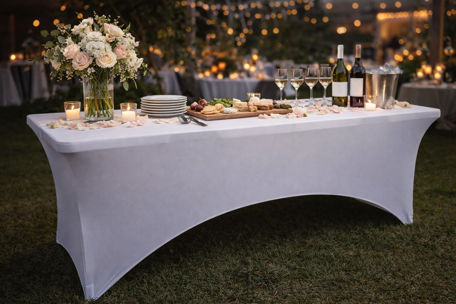 White 48 x30 Stretch Spandex Table Cover for 4 Foot Tables (Rectangle)