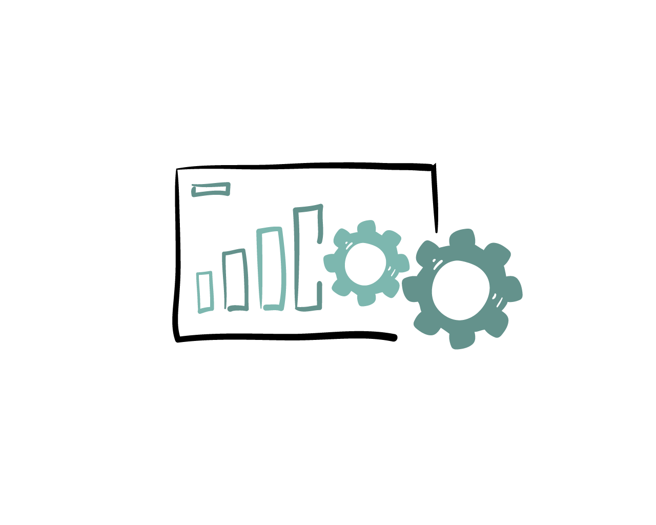 Line graph and gears representing data analysis or settings.