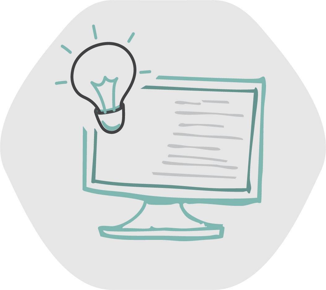 A computer monitor with a lightbulb symbol above it, suggesting an idea or innovation.
