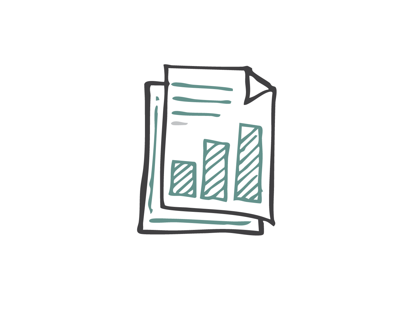 Hand-drawn illustration of a piece of paper displaying a bar graph and some text.