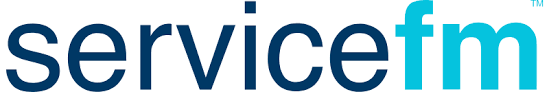 ServiceFm logo with blue and black text