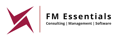 FM Essentials logo with a stylized maroon arrow symbol and the company name, along with the words Consulting, Management, Software.