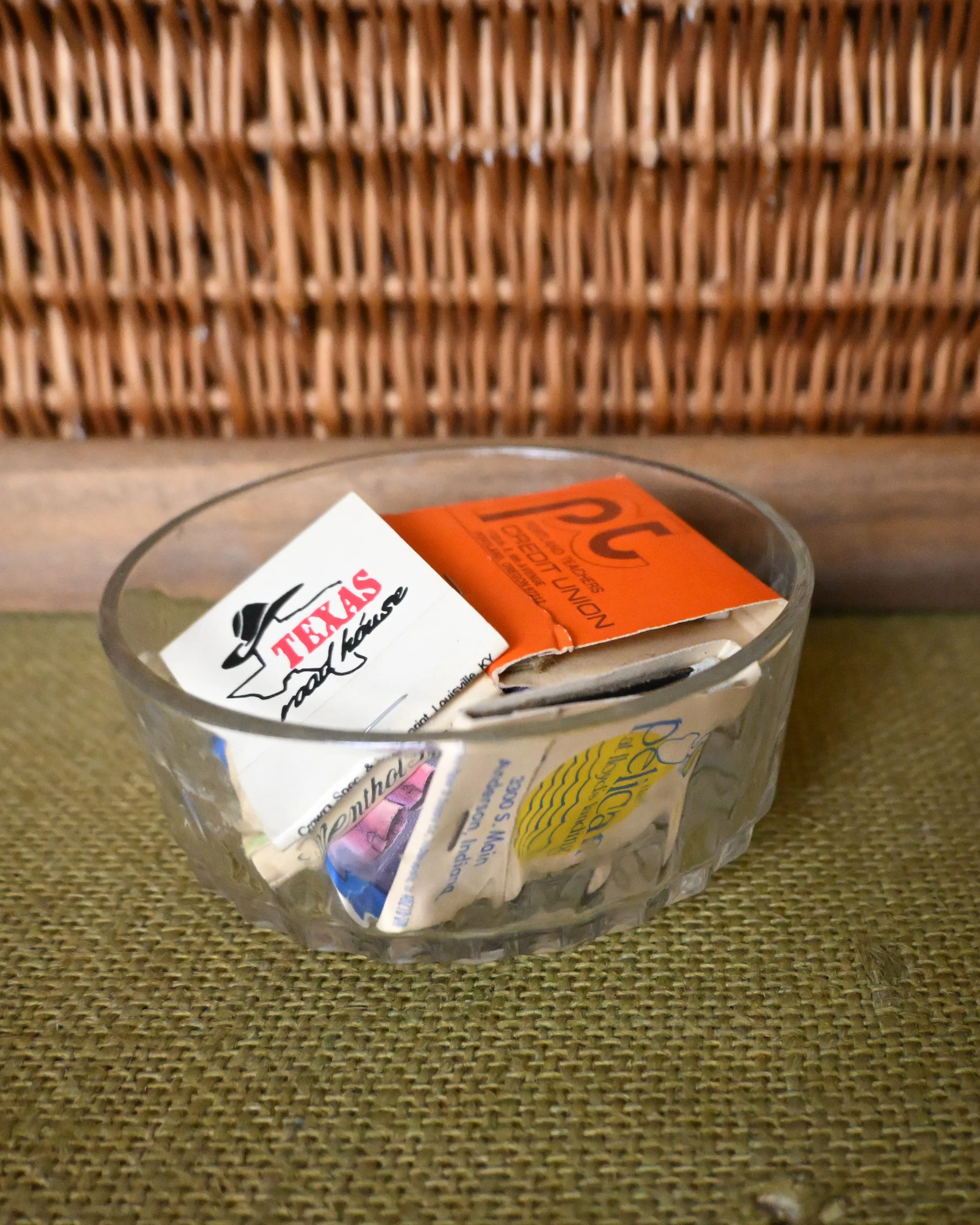 Vintage Matchbook Collection, Faceted Glass Dish