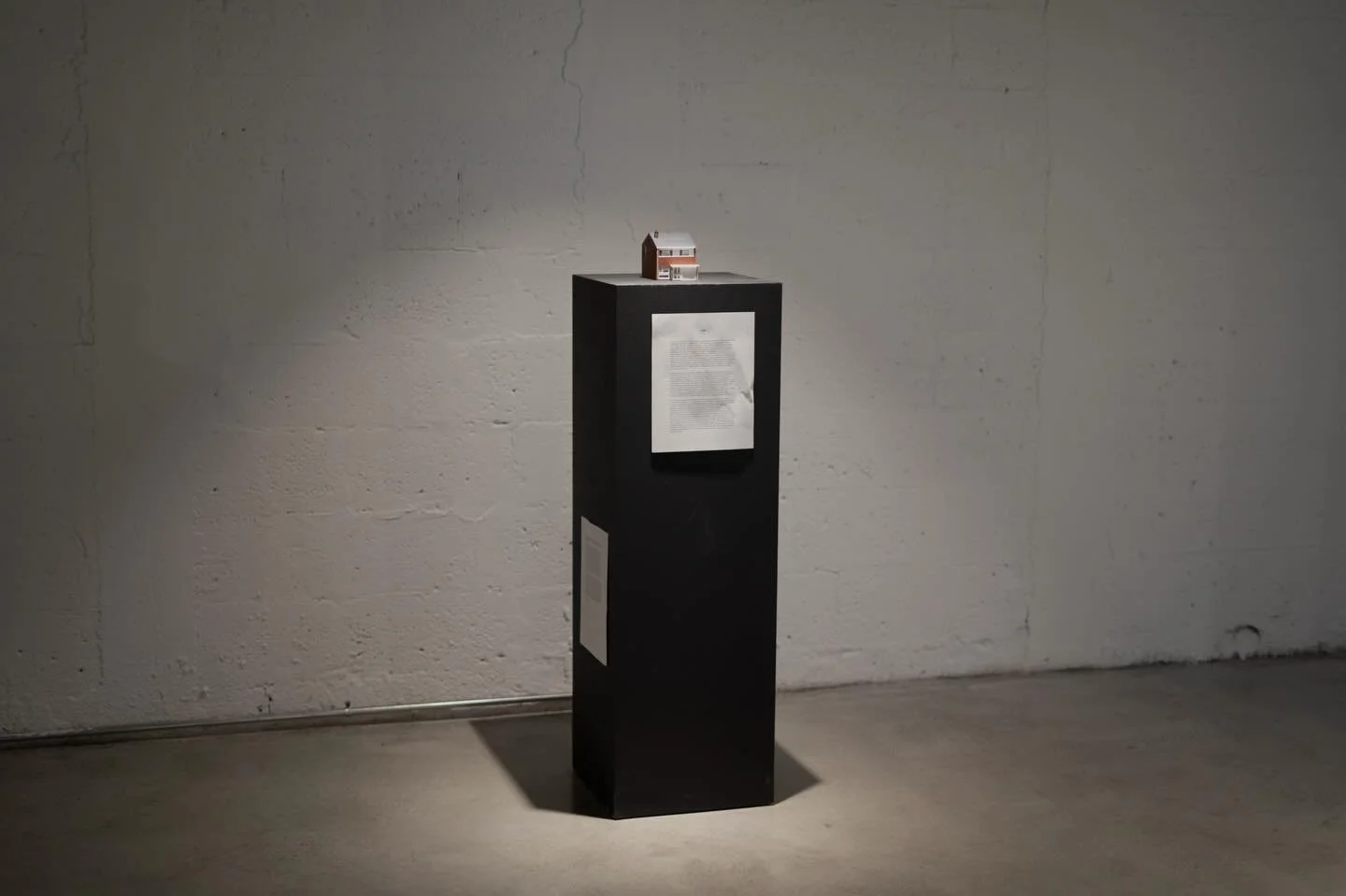 Steven WarwickHOUSE, 2024Plastic model house, audio, text on paper, plinth,Dimensions variableEdition of 3 + 1 AP