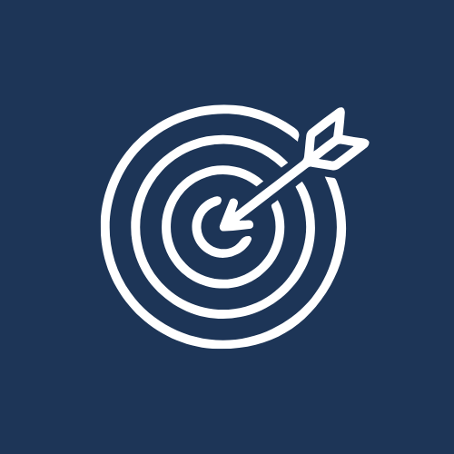 Icon of a target with an arrow hitting the bullseye on a dark blue background.