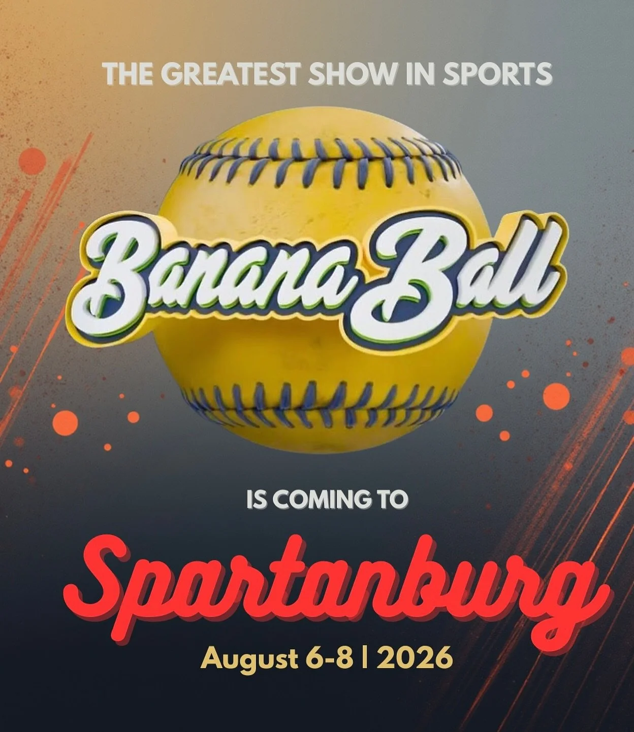 🍌⚾ BIG NEWS, SPARTANBURG! ⚾🍌
You read that right &mdash; @bananaball is coming to HUB CITY! 🎉

The @thesavbananas are bringing all the fun to @fifththirdpark August 6&ndash;8, 2026, featuring @thetexastailgaters vs @theindianapolisclowns!💥

If yo