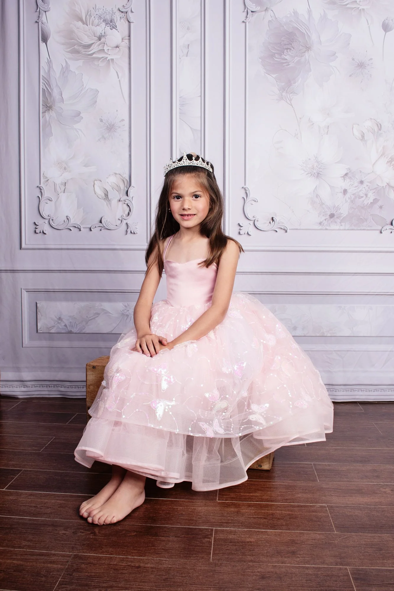 Amelia Gown- Pink butterflies- tea length