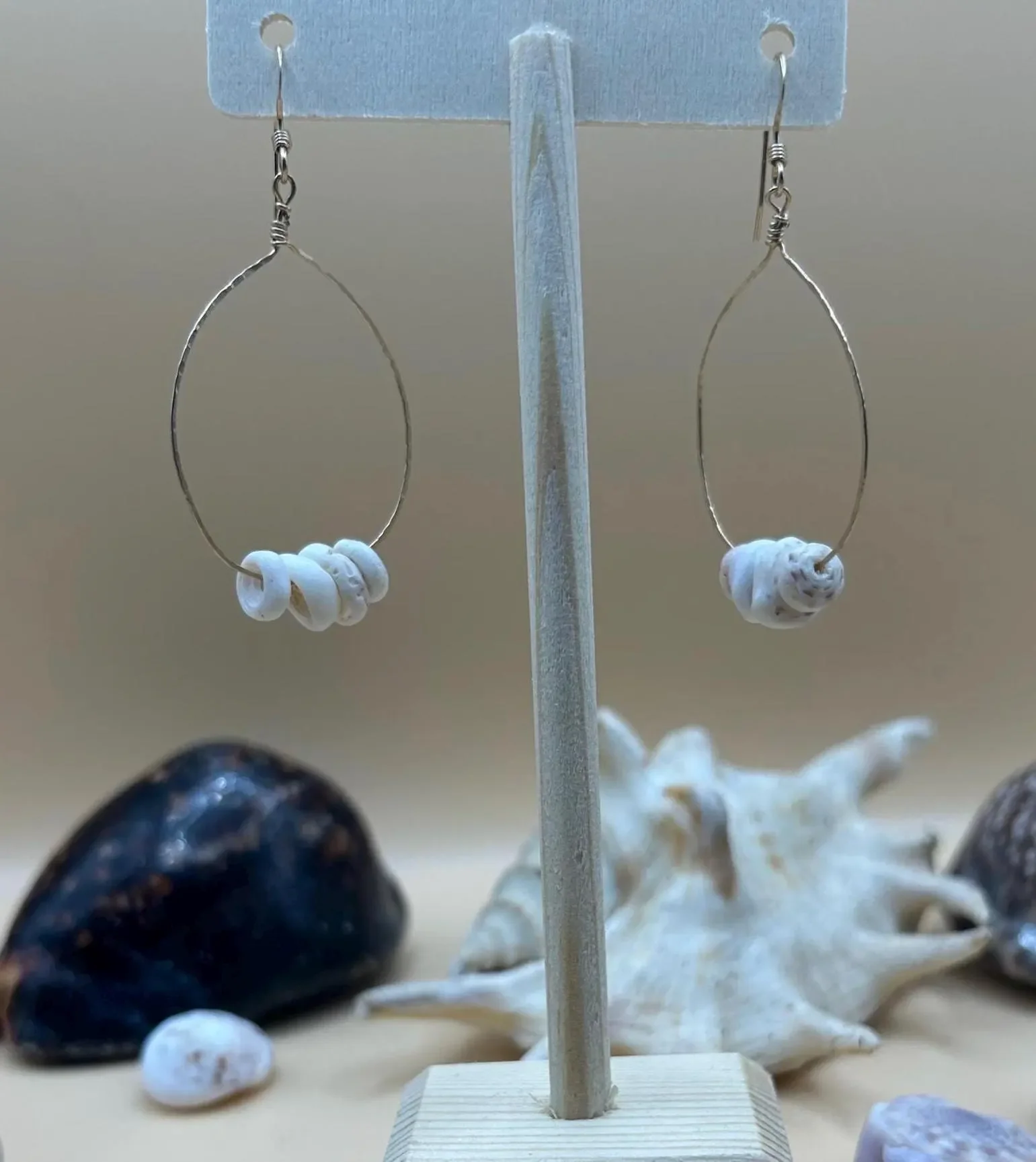 Puka Shell Earrings - Hawaii Teardrop Shaped Hoops (14k Gold Filled or Sterling Silver)