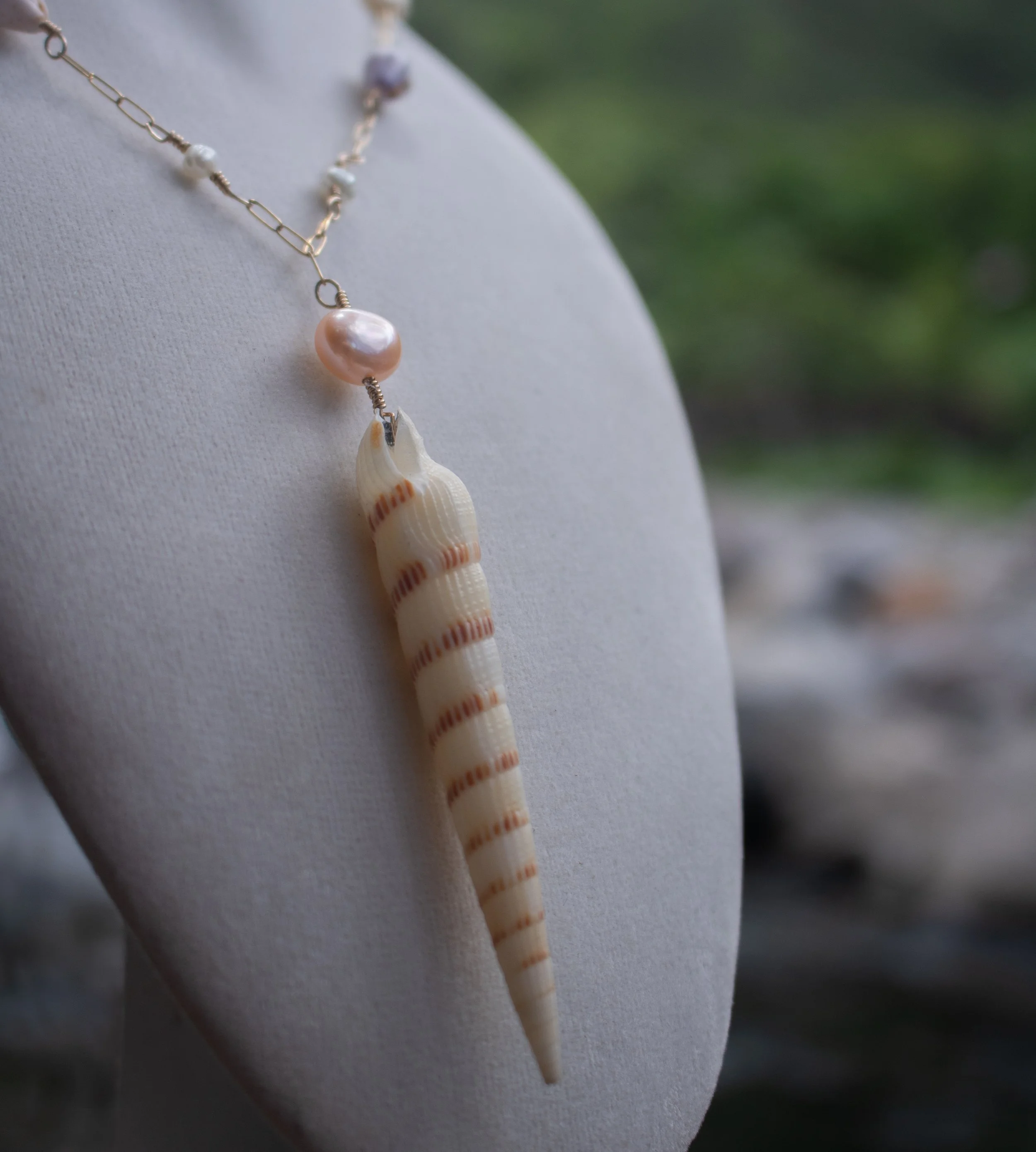 XL Auger Shell Necklace - Pearls & Mini Cones