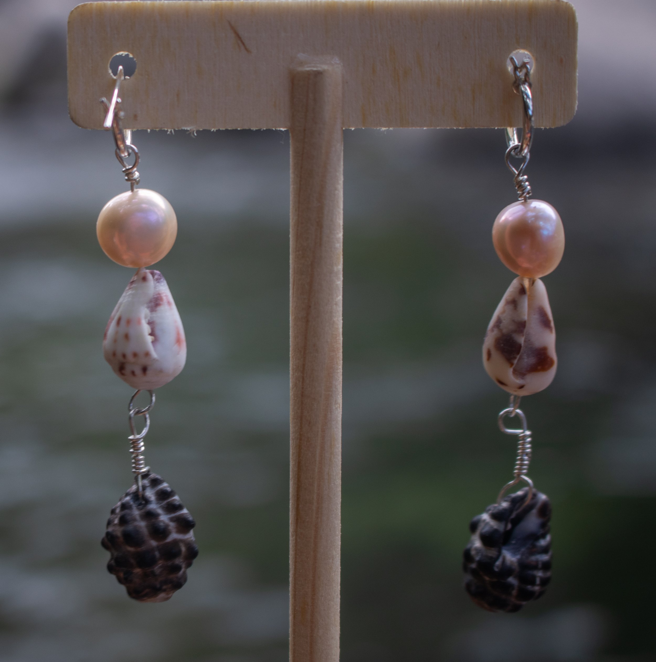 Rare Cone Shell & Drupe Drop Earrings - Sterling Silver