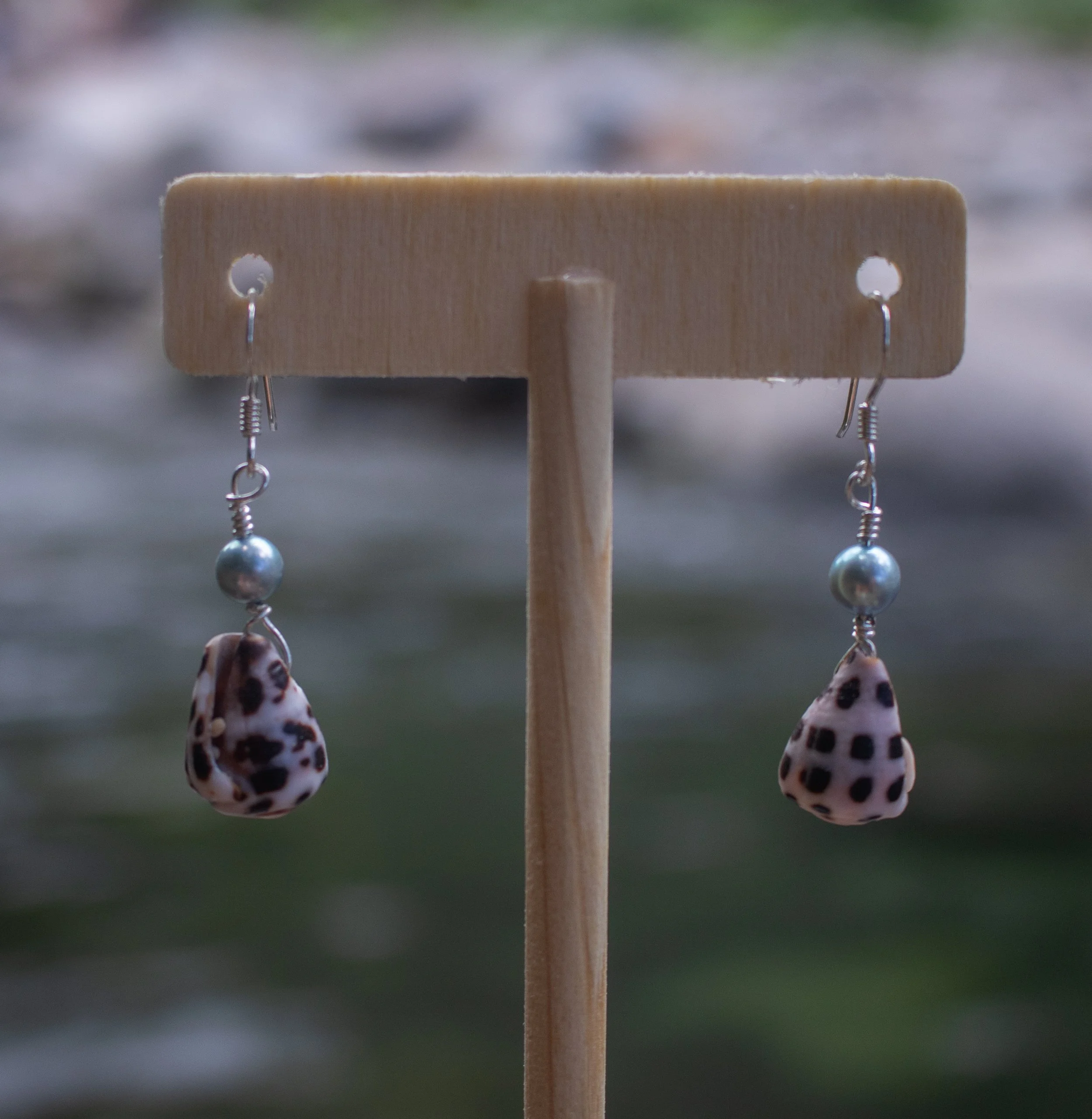 Unique Cone Shell & Pearl Drop Earrings - Sterling Silver