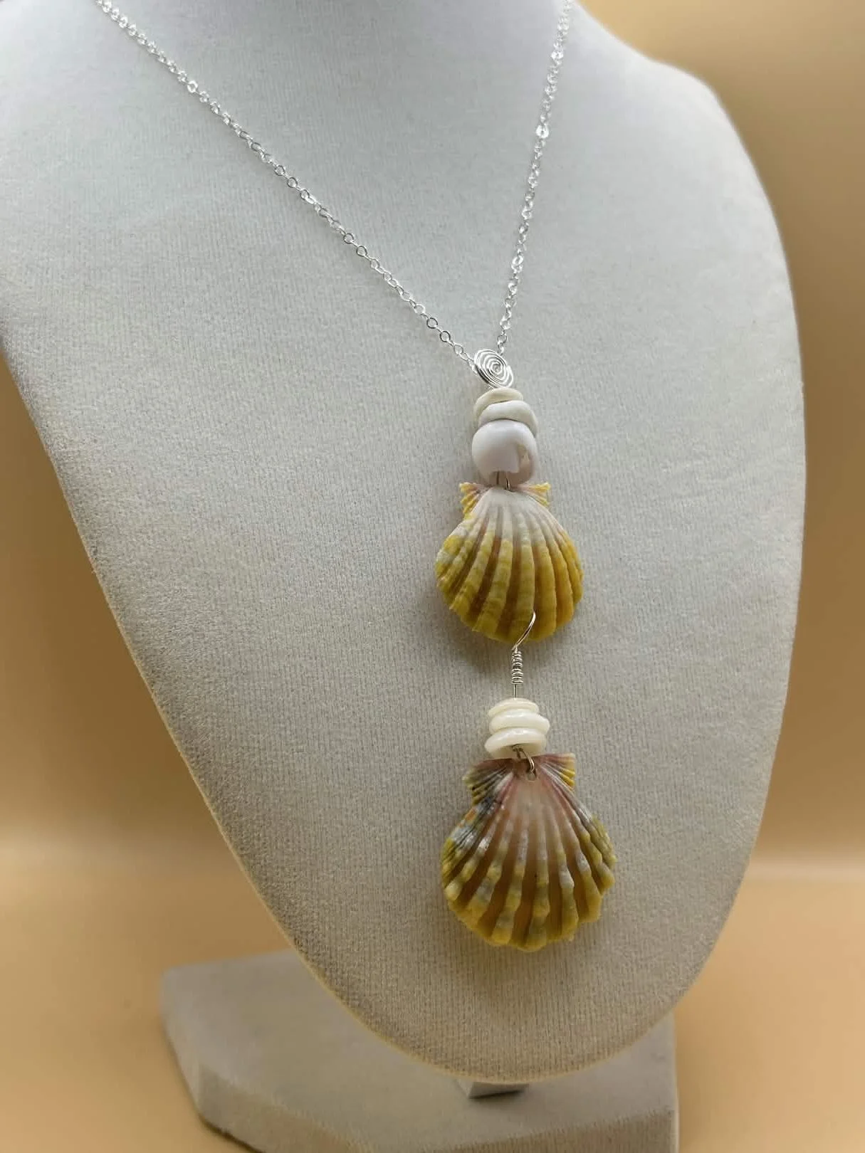 "EbbTide" Hawaii Sunrise Shell Necklace - DOUBLE Sterling Silver Spiral Drop Design