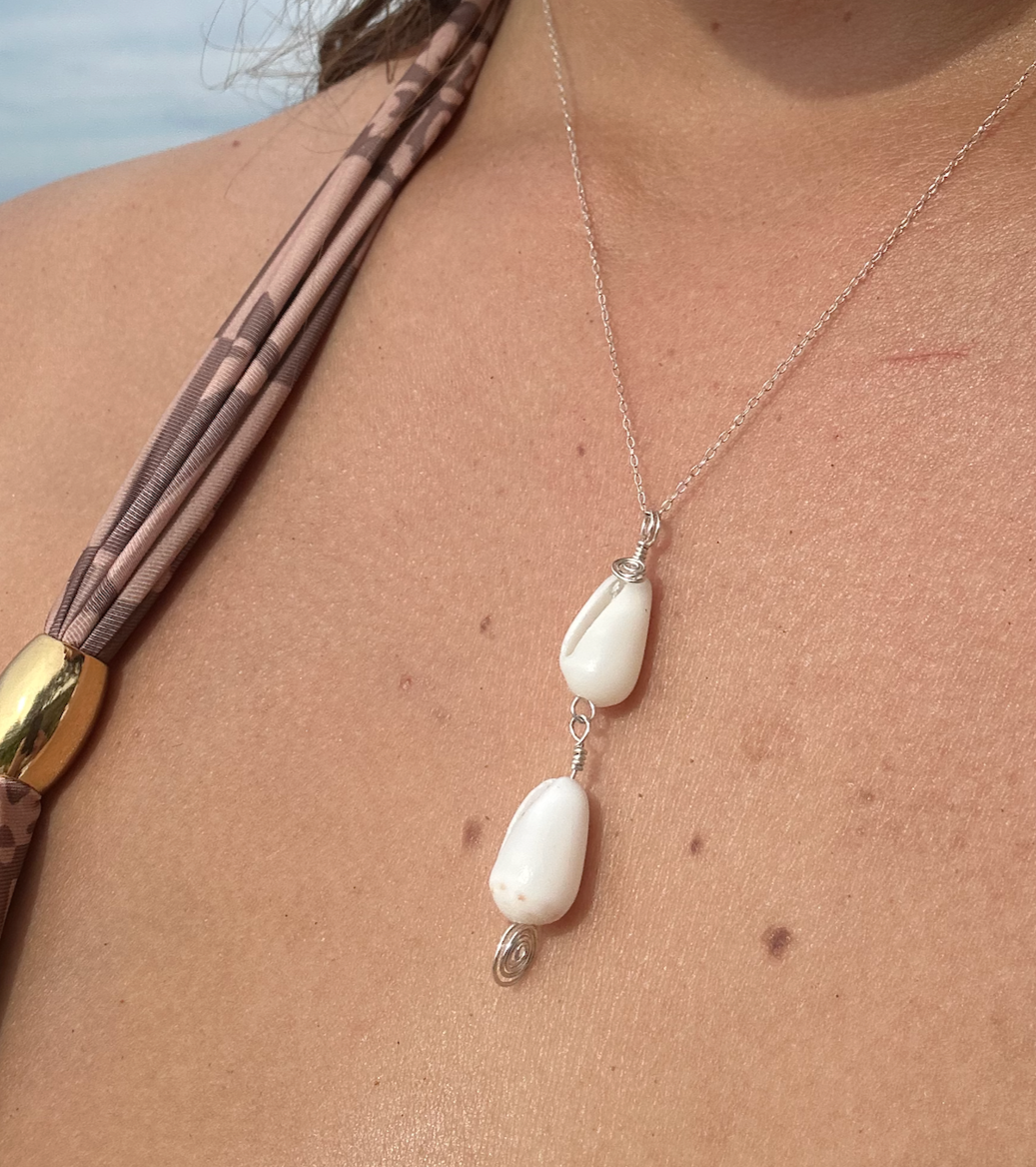 "EbbTide" Hawaii Cone Shell Necklace - Flea Cone Sterling Silver Spiral Drop Design