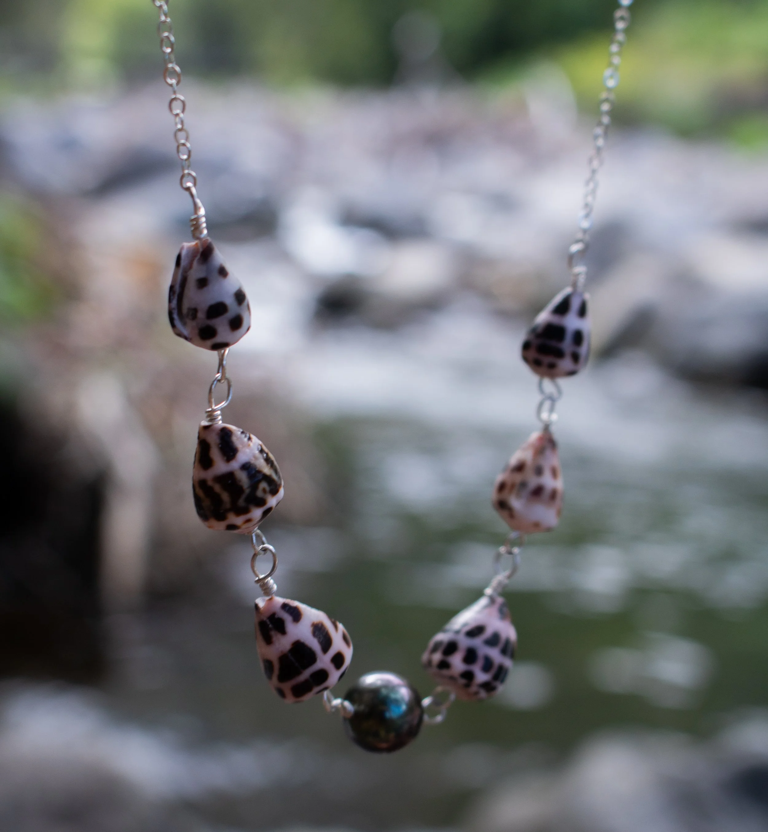 Tahitian Pearl & Hebrew Shell Necklace - Sterling Silver