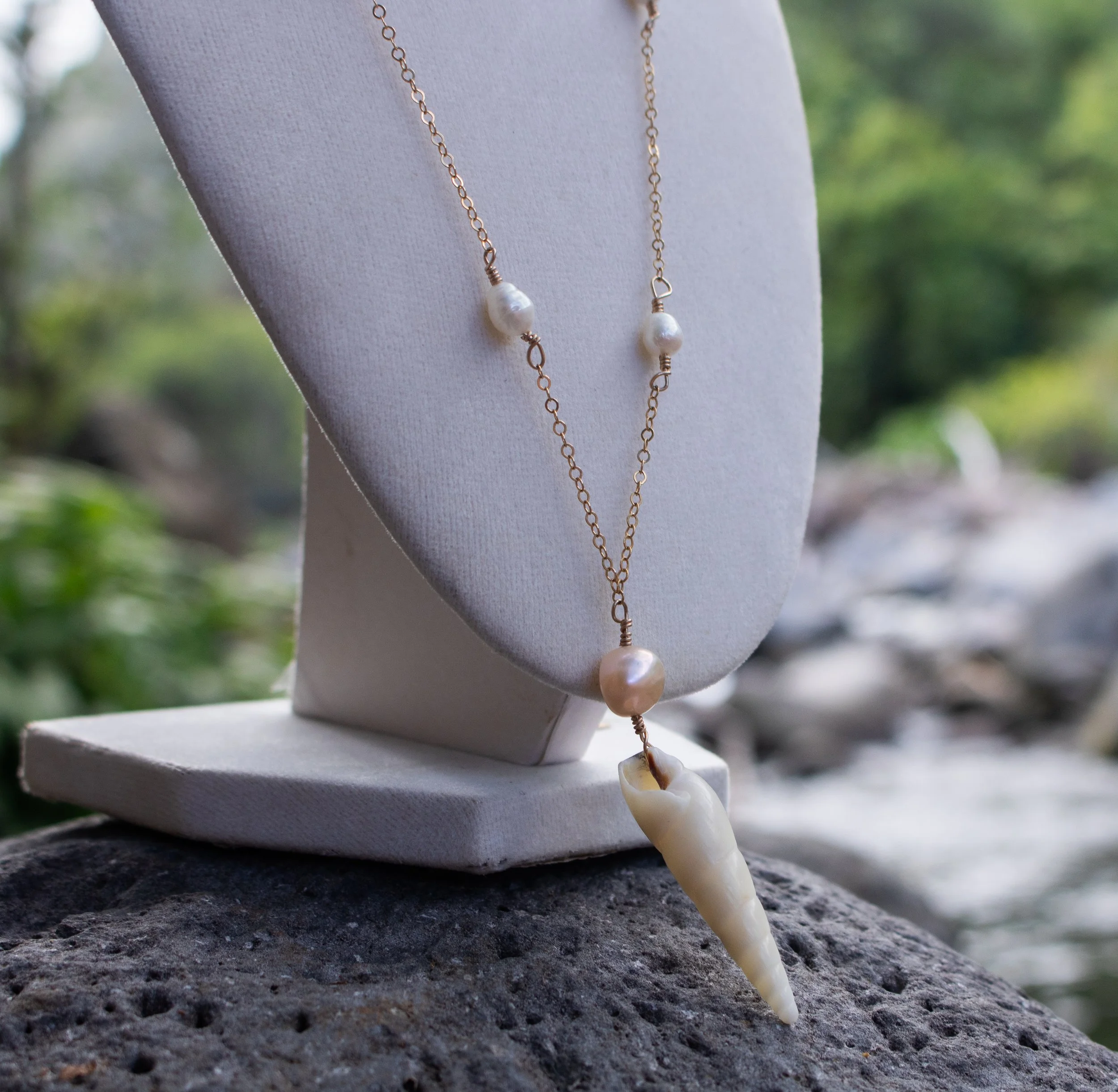 White Auger Shell Necklace - Extra Long 14k Gold Filled