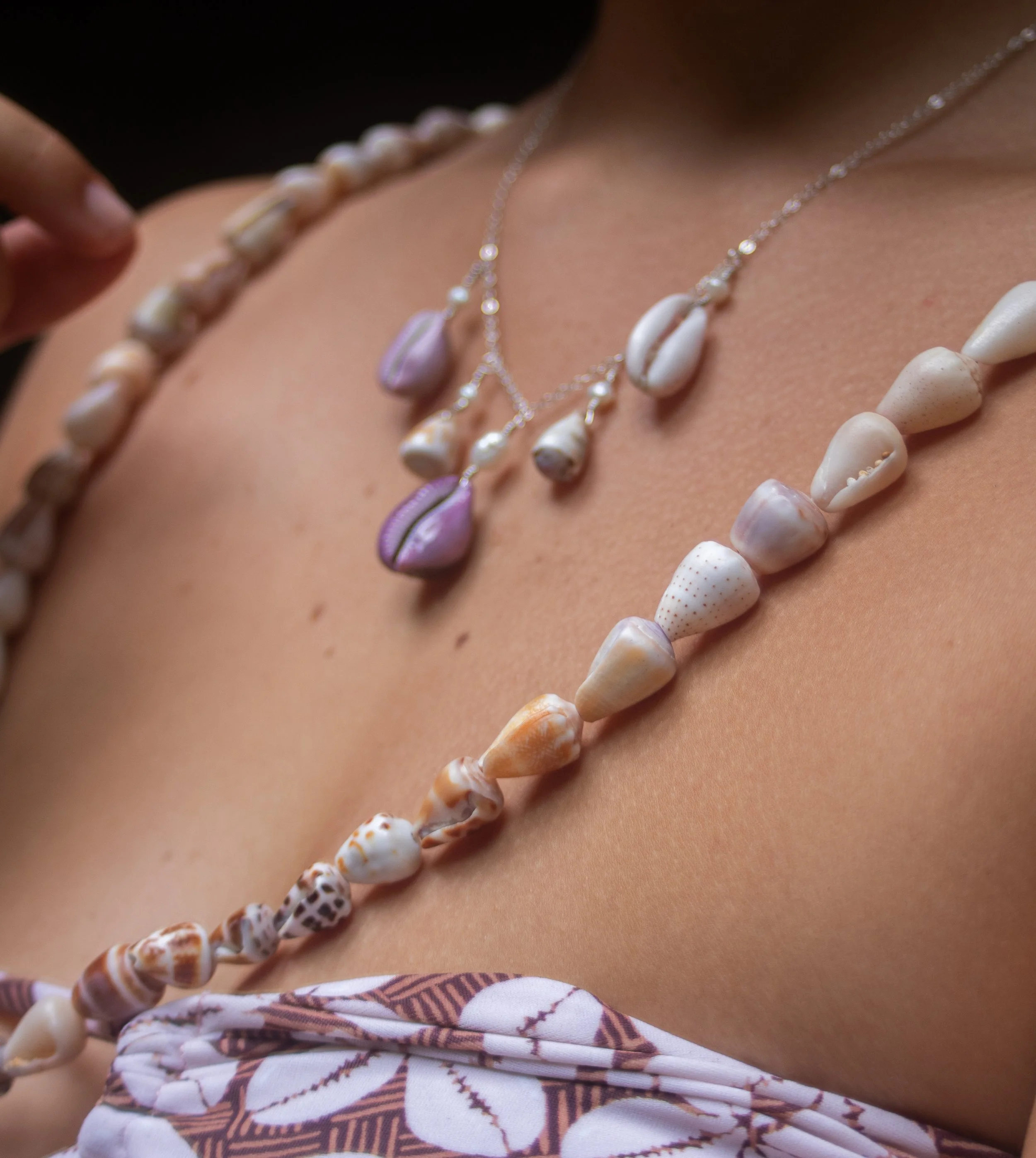 Purple Porous Cowry Charm Necklace - Sterling Silver
