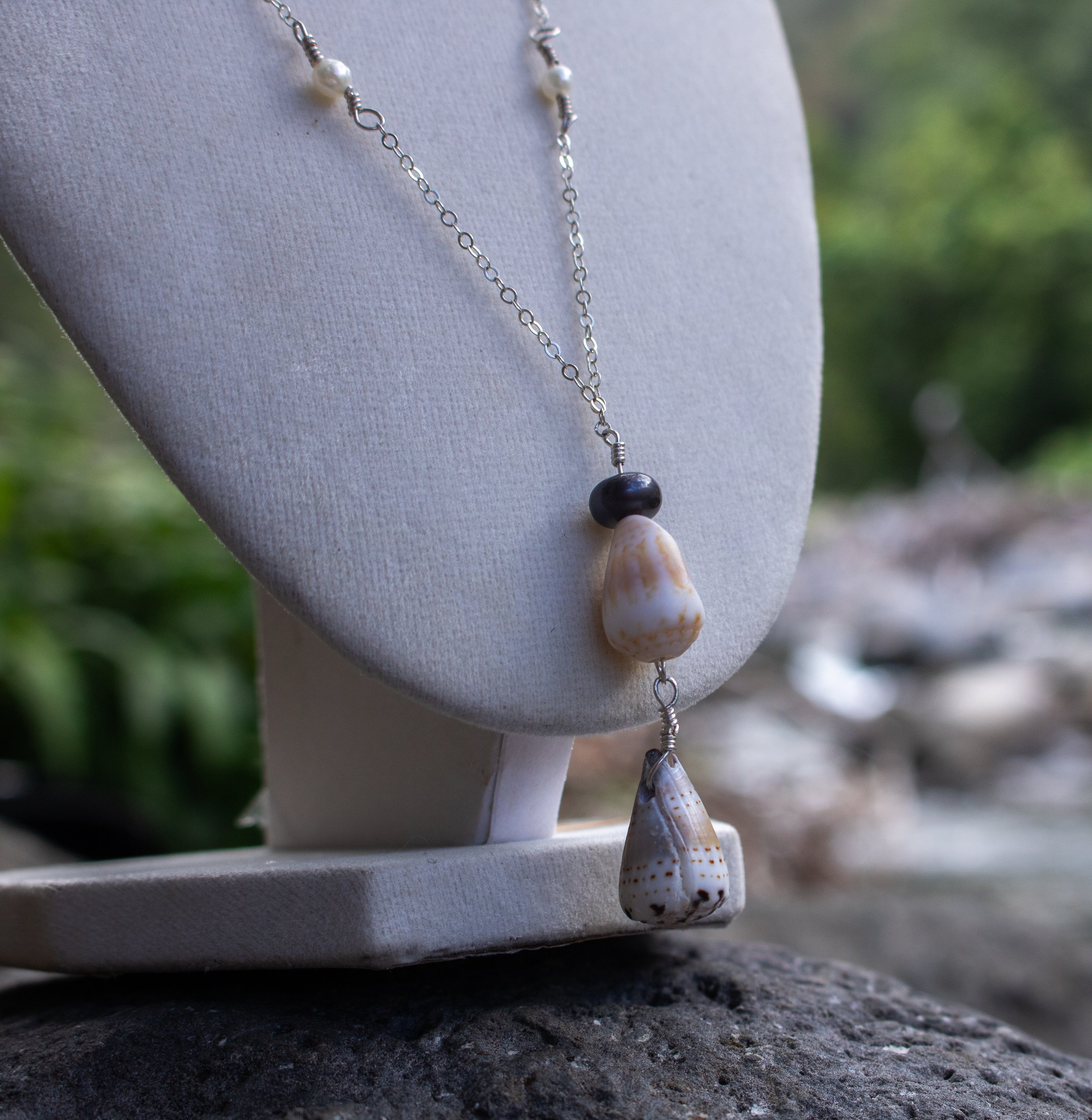 Rare Okinawa Cone Drop Necklace - Sterling Silver