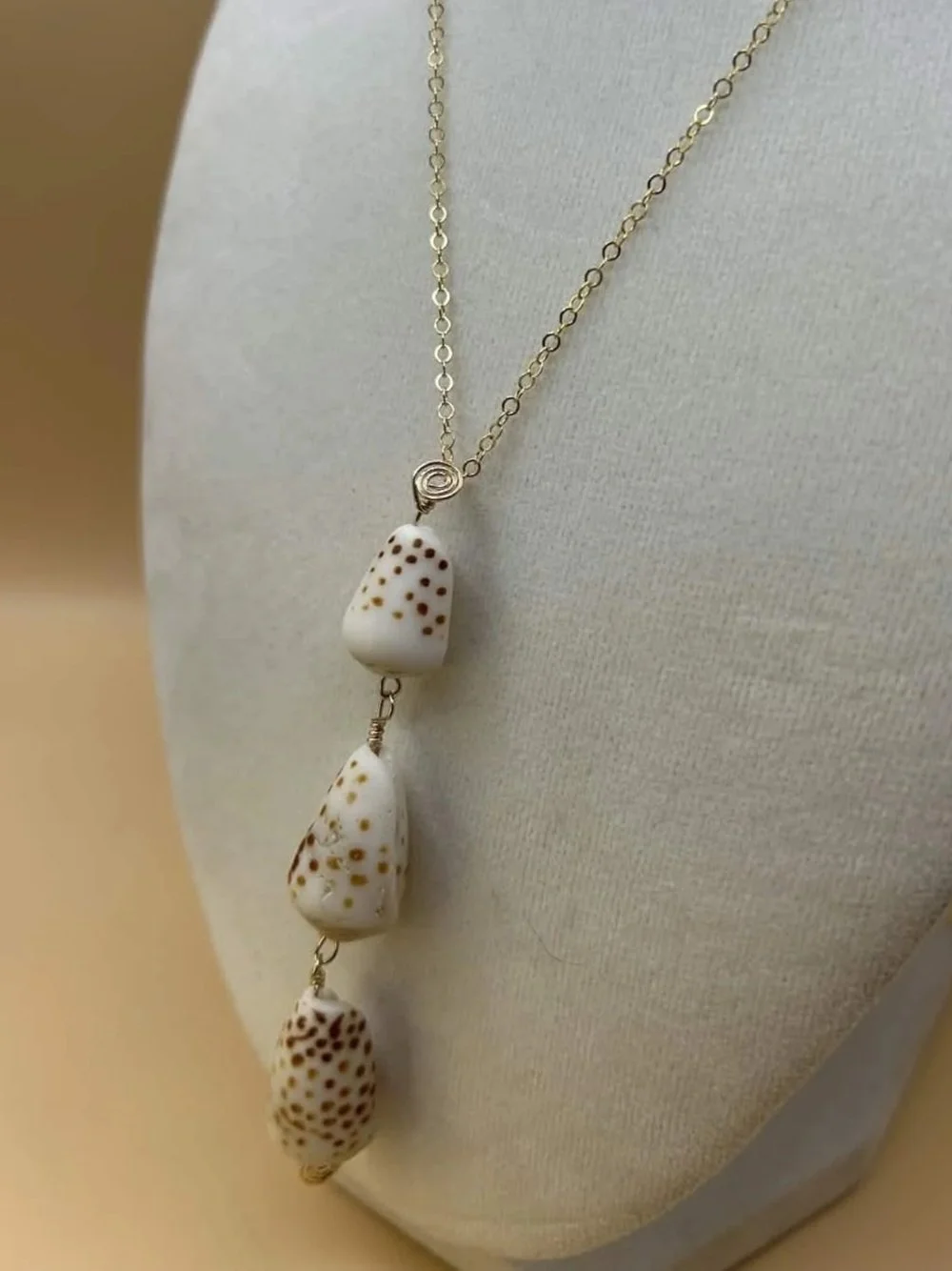 "FlowTide" Hawaii Flea Cone Shell Drop Necklace -  14k Gold Filled 3 Shell Design