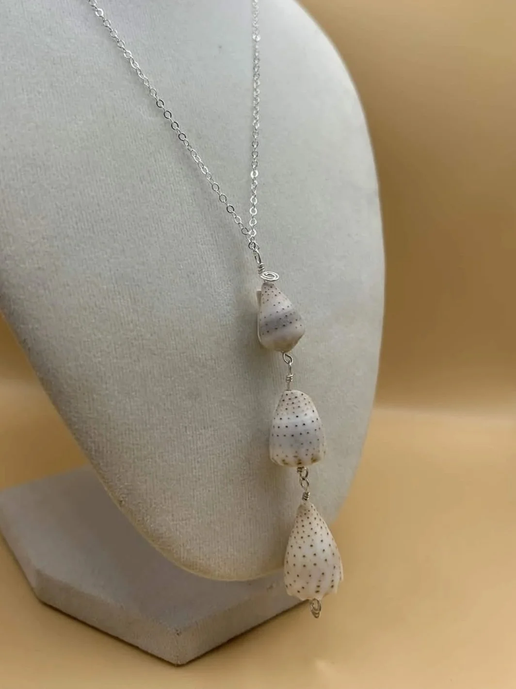 "FlowTide" Hawaii Abbreviated Cone Shell Drop Necklace -  Sterling Silver 3 Shell Design