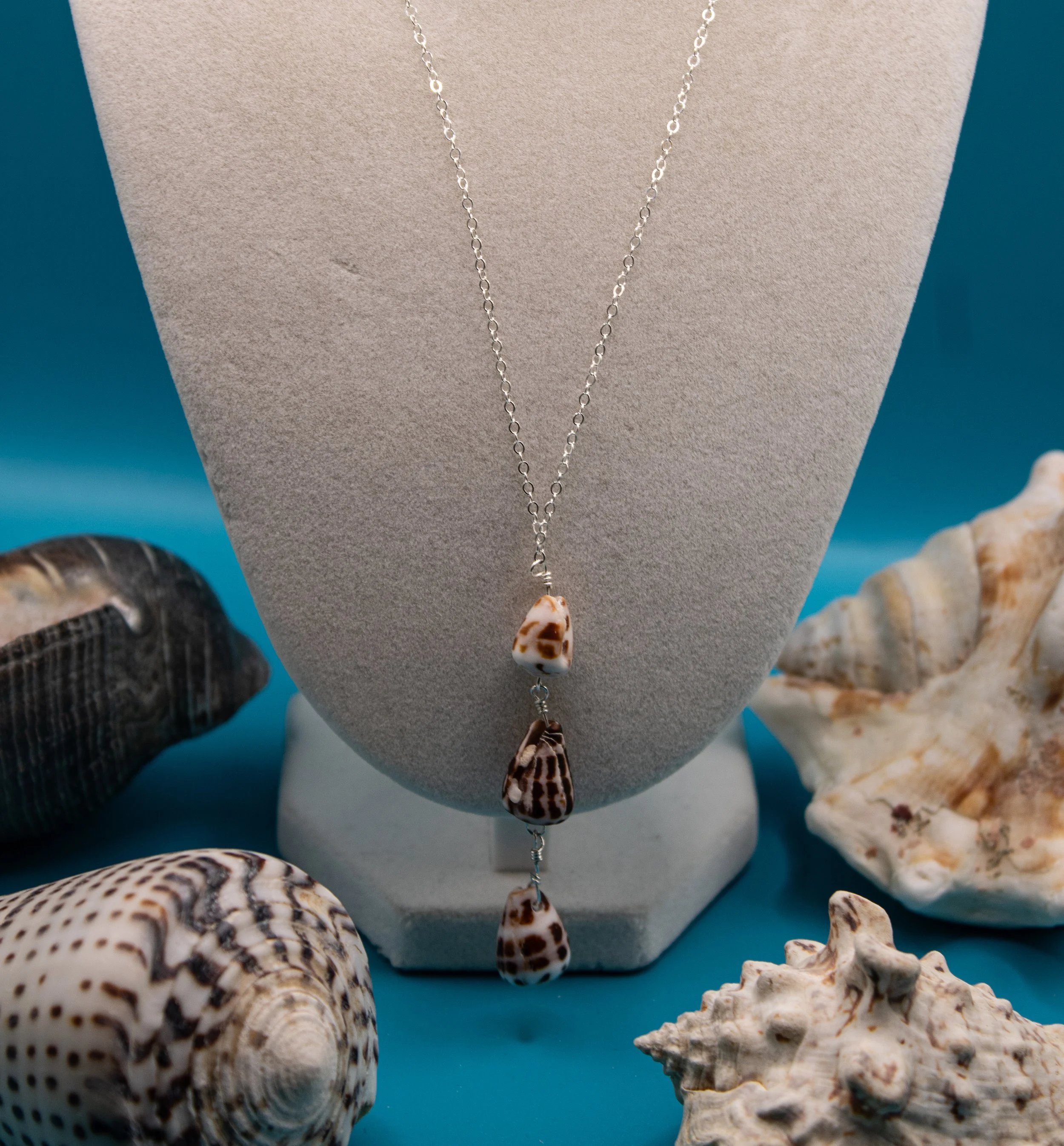 Okinawa Unique Hebrew Shell Drop Necklace - Sterling Silver Necklace