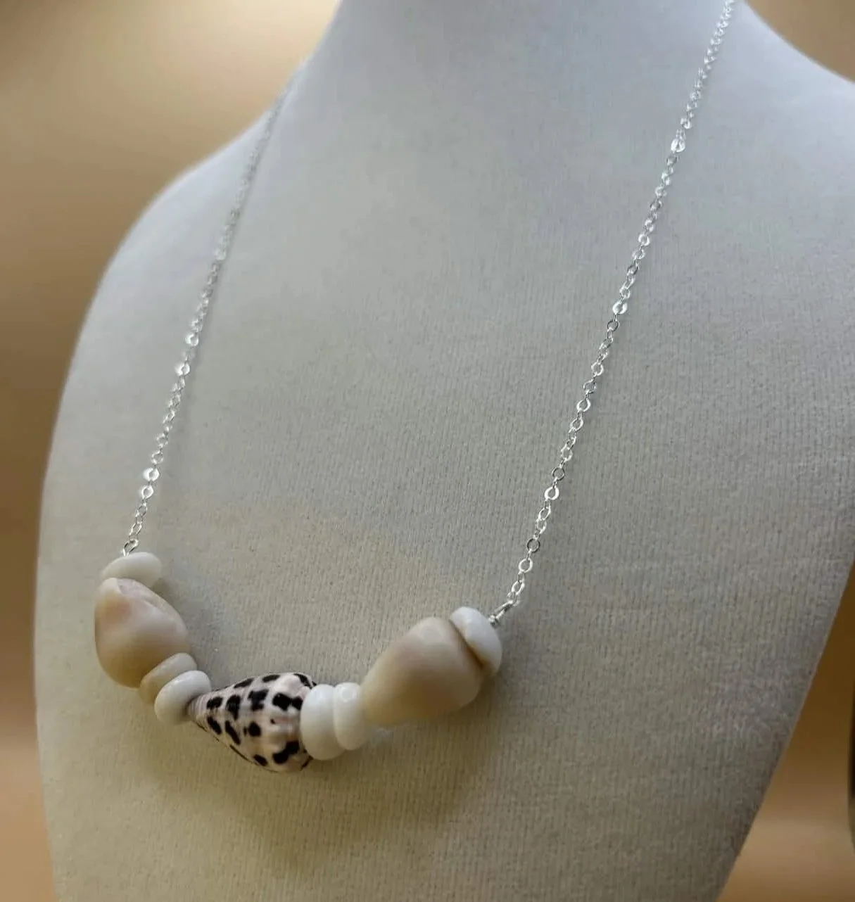 "SpringTide" Triple Cone Shell  - Sterling SIlver Stacker Necklace with Hebrew Shell