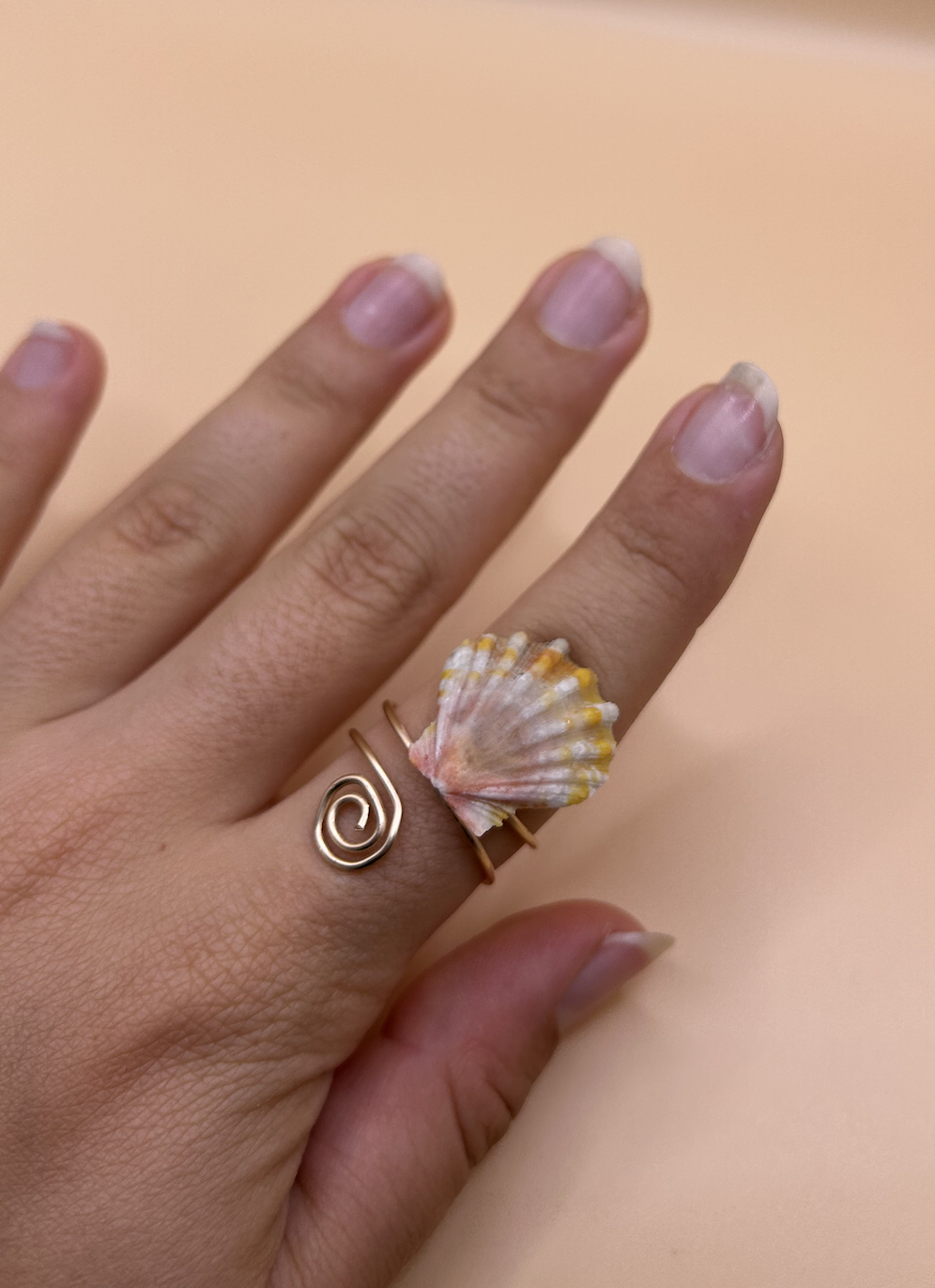 14k Gold Filled Sunrise Shell Ring -  Spiral Adjustable Hawaiian Jewelry