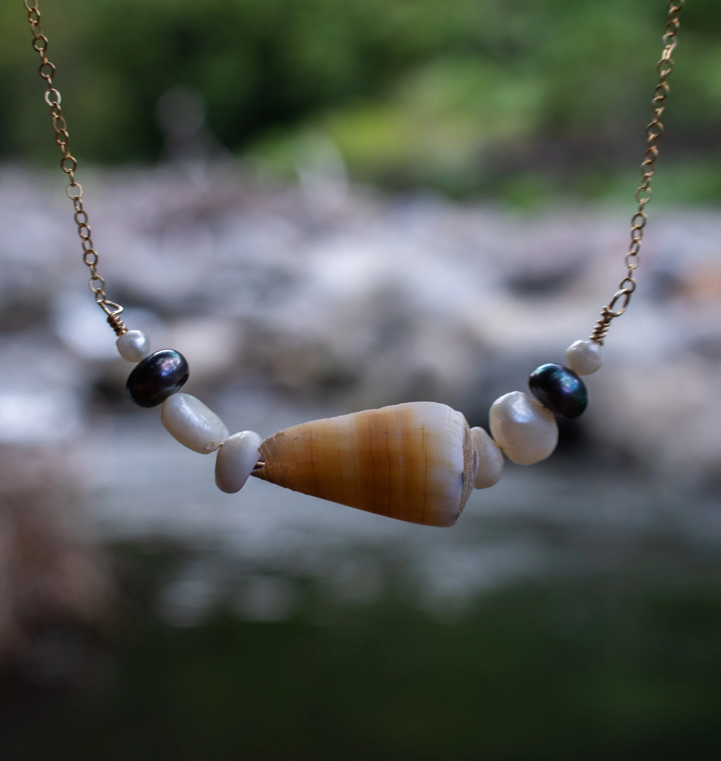Rare Hieroglyph Cone Shell Stacker Necklace - 14k Gold Filled