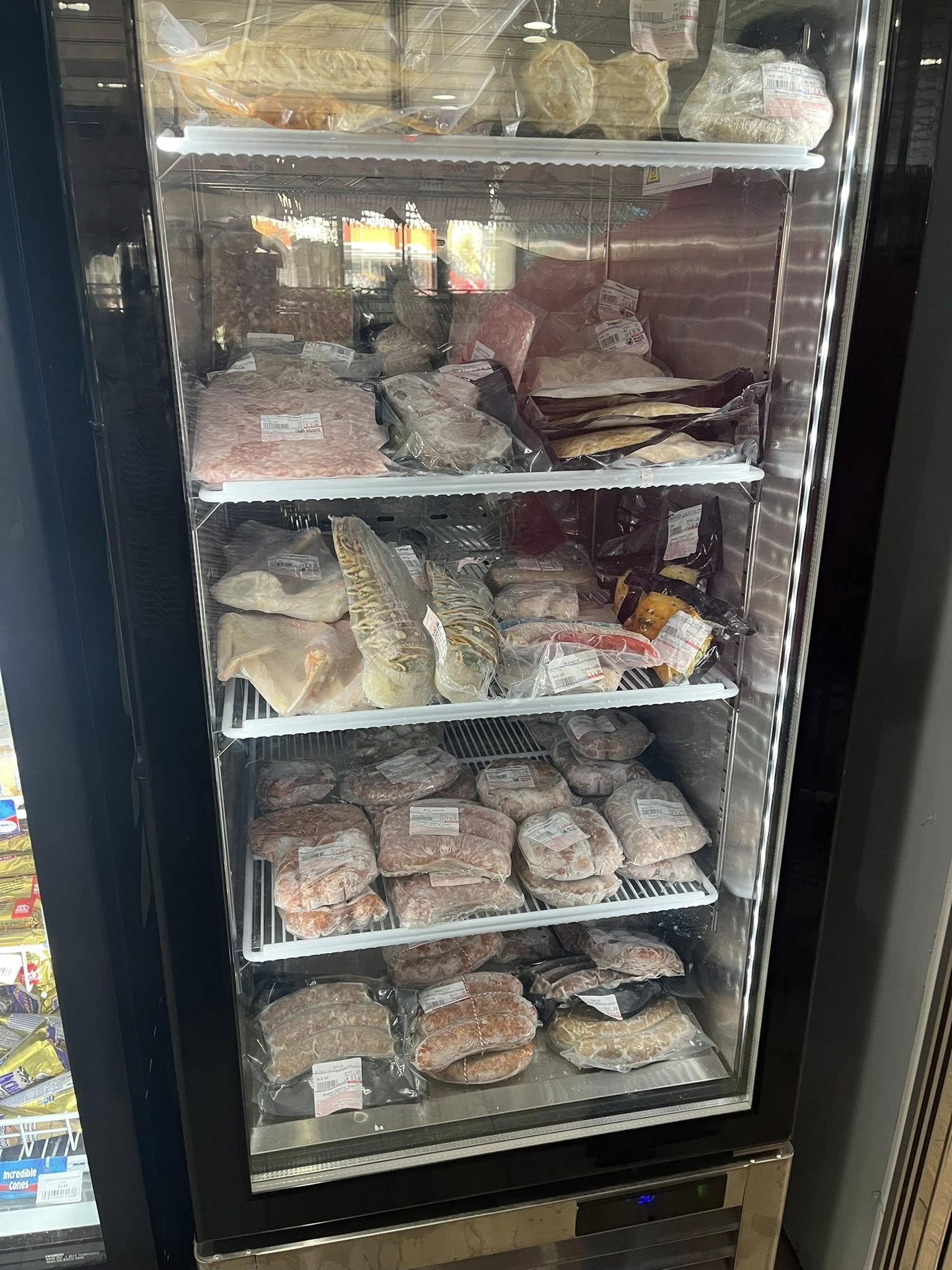 We offer a variety of frozen seafood and house made sausages!