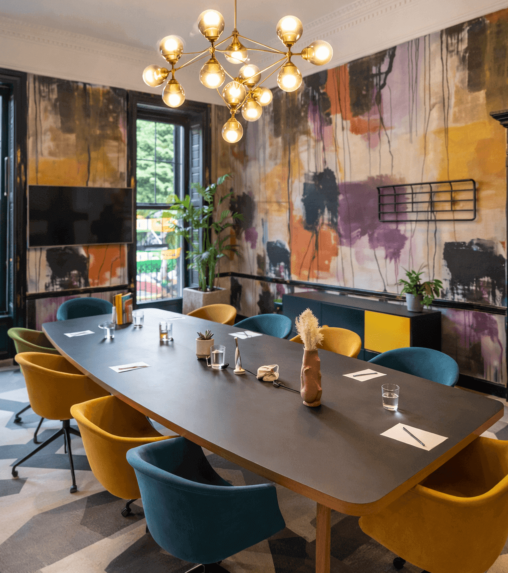 Boardroom-style meeting space at Iconic Offices prepared for a workshop.