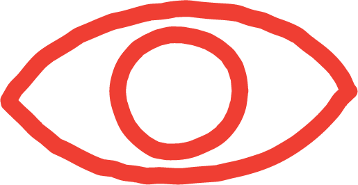 Red outline of an eye with a hollow circle in the center on a black background.