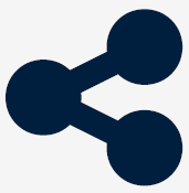 Simple black icon of a network or connection with three circles connected by lines.