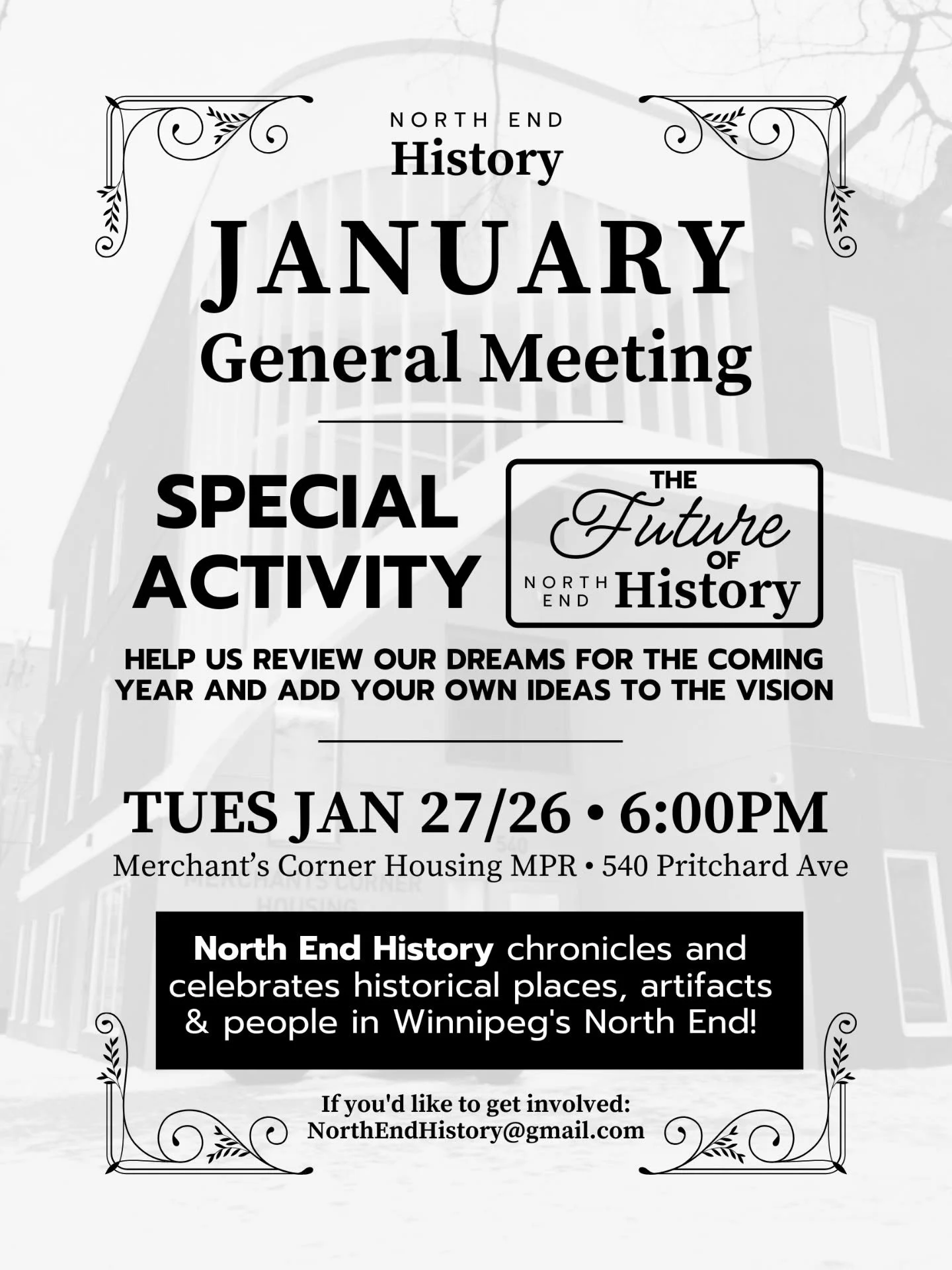 Help us review our dreams for the coming year and add your own ideas to the vision at our January General Meeting on Tuesday January 27 at 6pm! @themerchantscorner #history #Winnipeg #northendwinnipeg