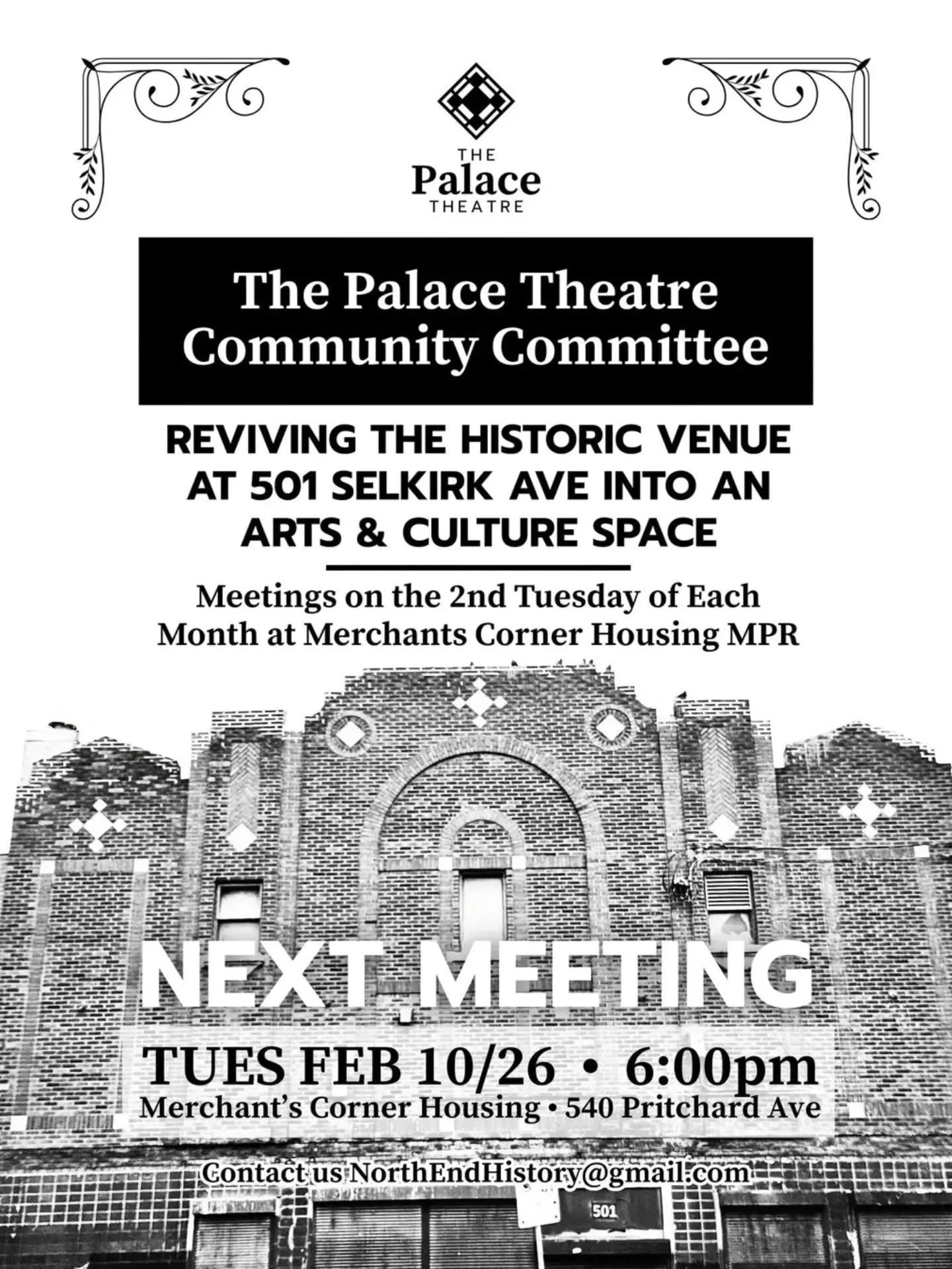 You are invited to join us for our monthly meeting if you would like to help us turn this historic venue into an arts and culture space for our community! @northendhistory