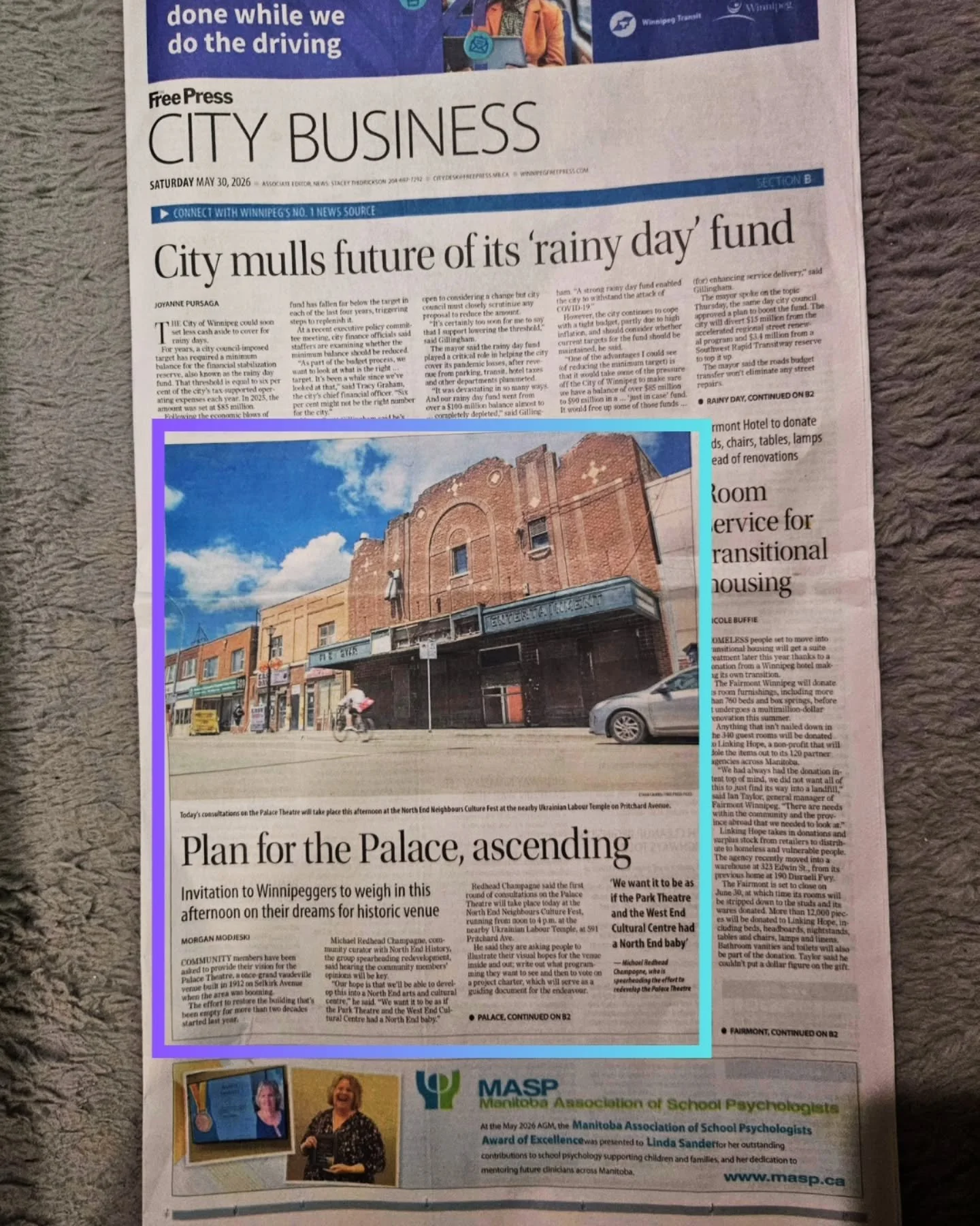 A great big Thank you to our friends at the Winnipeg Free Press for publishing this article this weekend promoting our very successful first community consultation for the redevelopment of The Palace Theater! The article acknowledges that we are heav